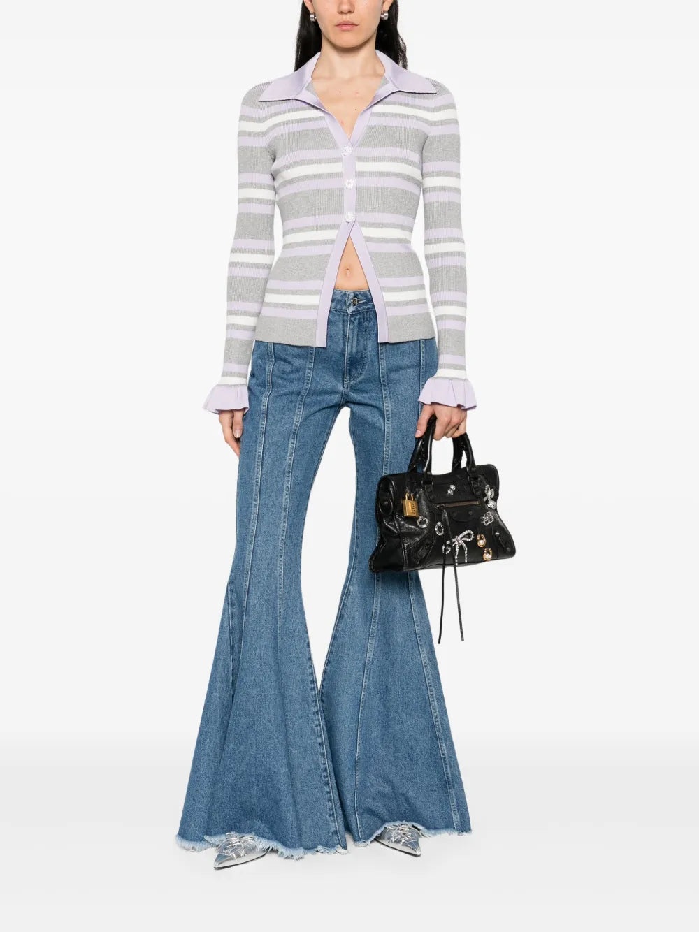 Grey Striped Ribbed Sweater - 2