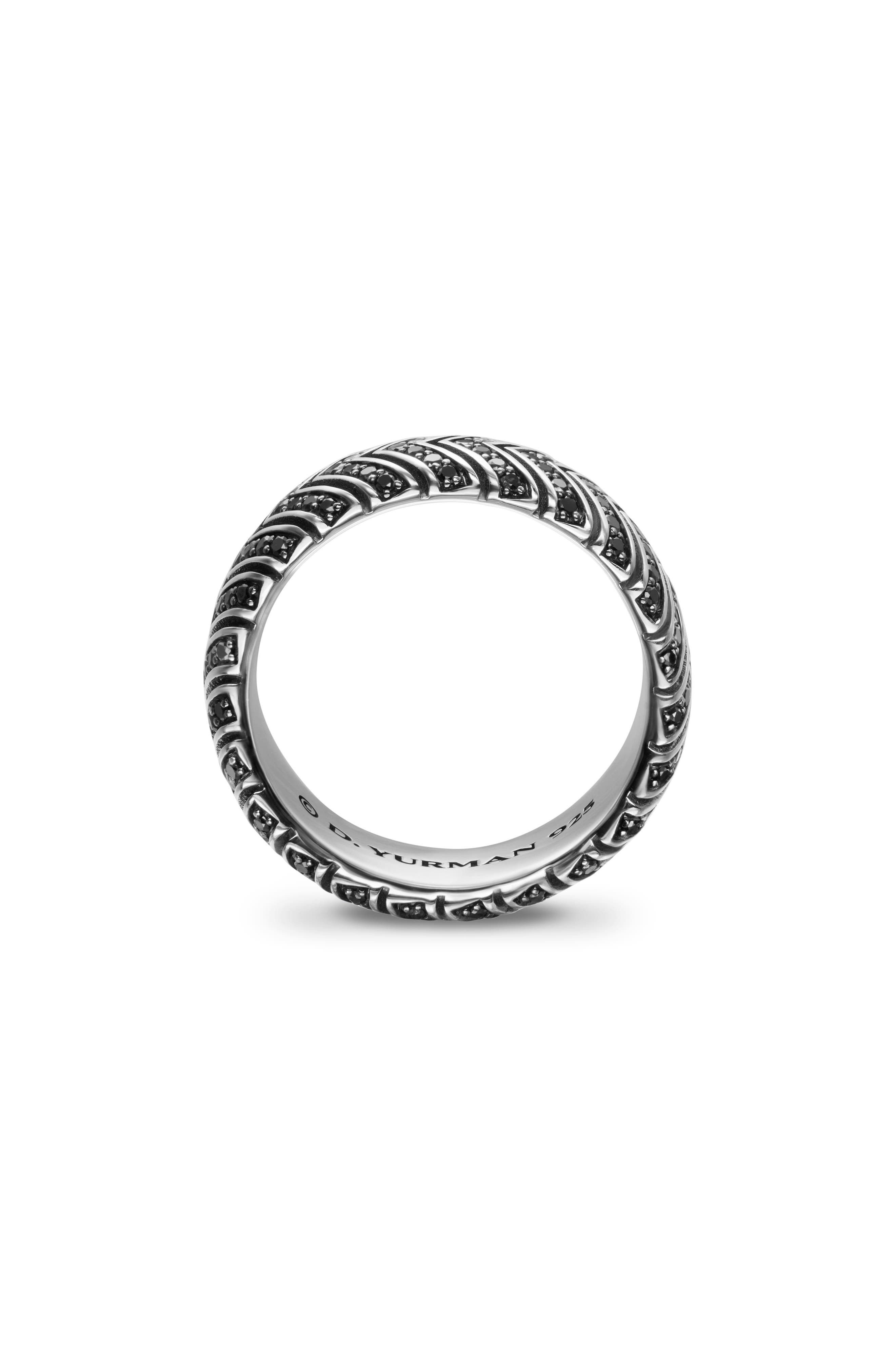 David Yurman Men's Chevron Band Ring in Sterling Silver with Black Diamonds, 8mm in Silver Pave at N - 6