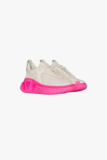 White and neon pink gummy leather and mesh B-Runner sneakers - 2