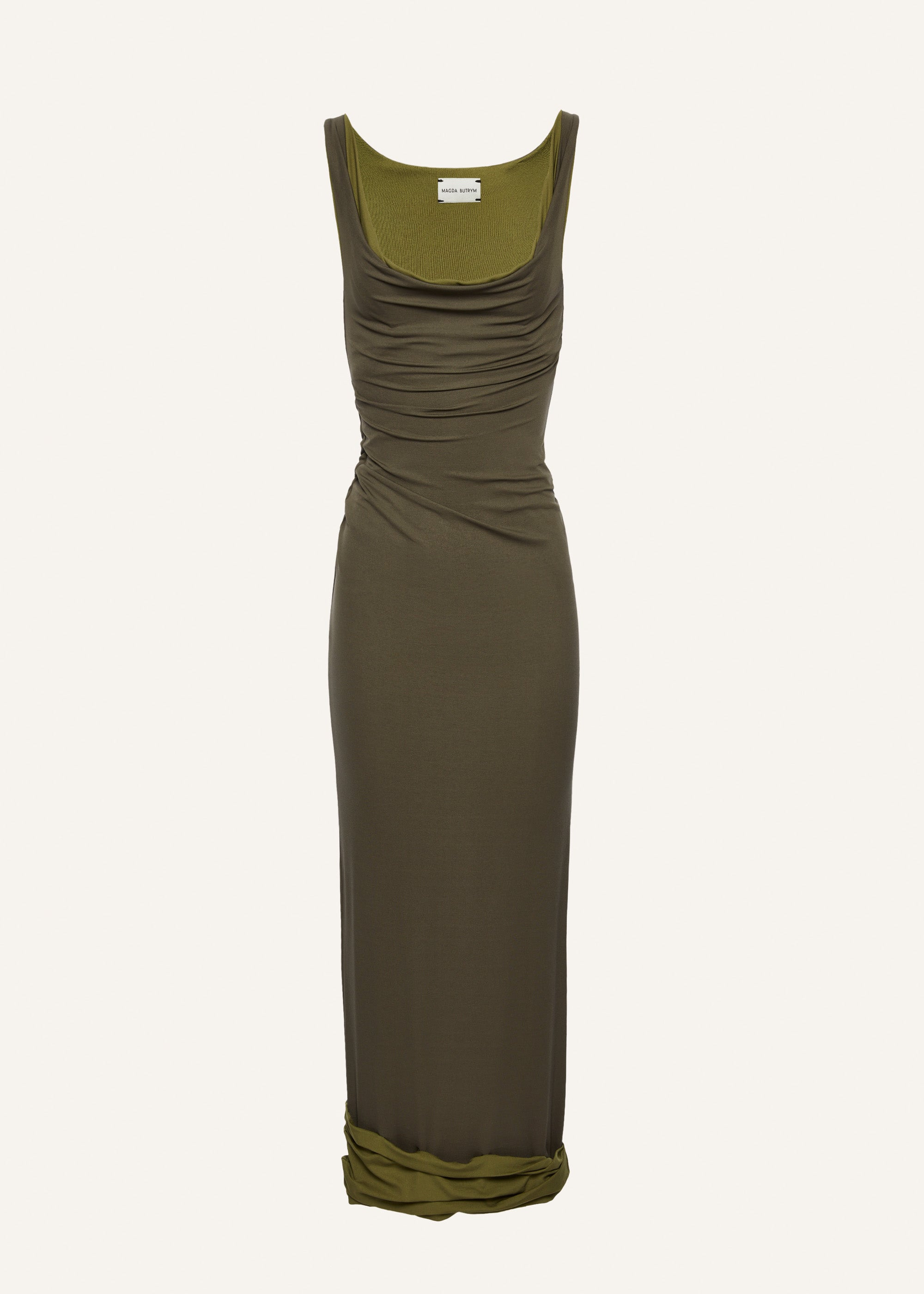 Double layer jersey tank dress in khaki - 1