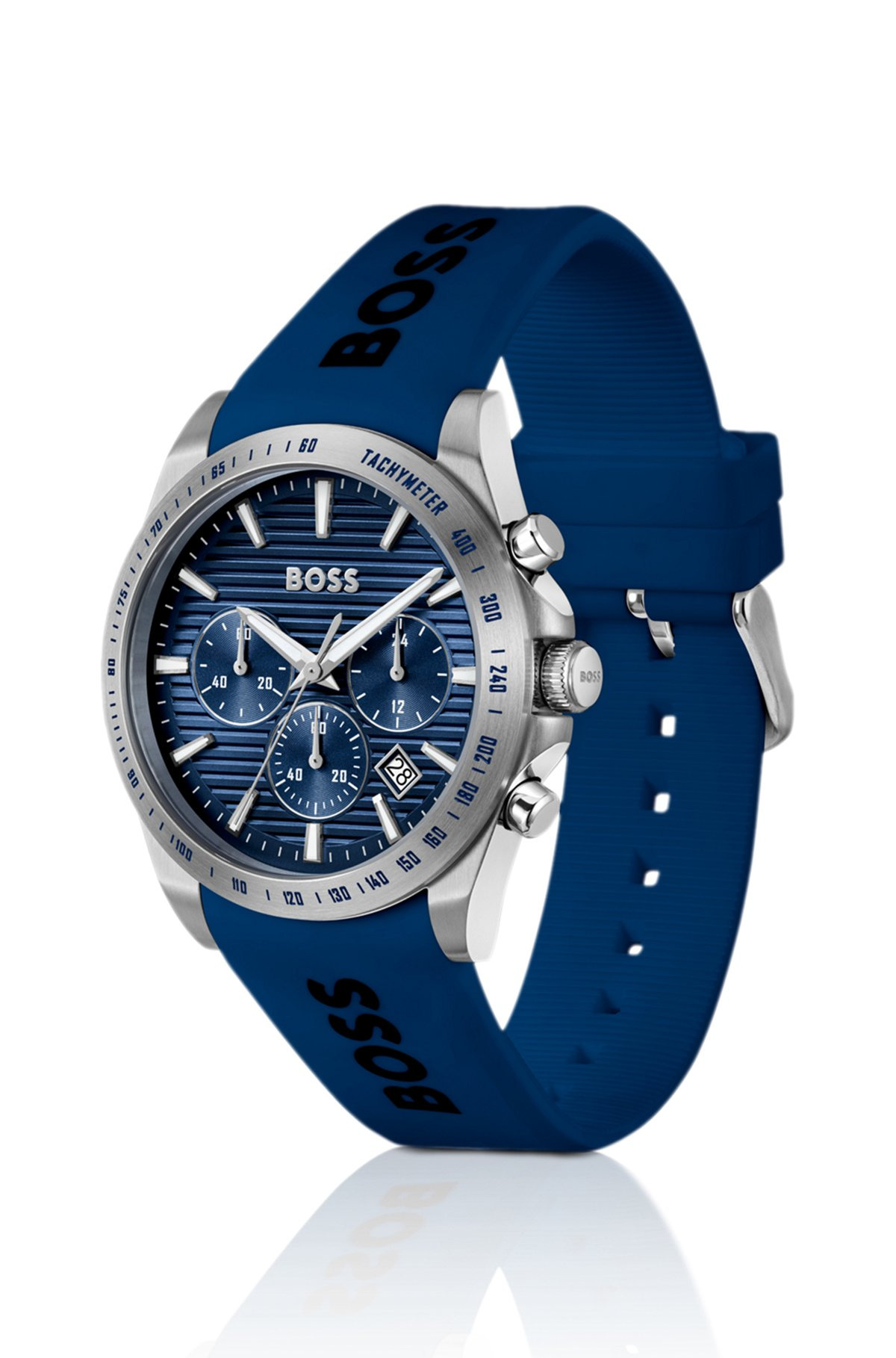 LOGO-STRAP CHRONOGRAPH WATCH WITH NAVY TEXTURED DIAL - 2