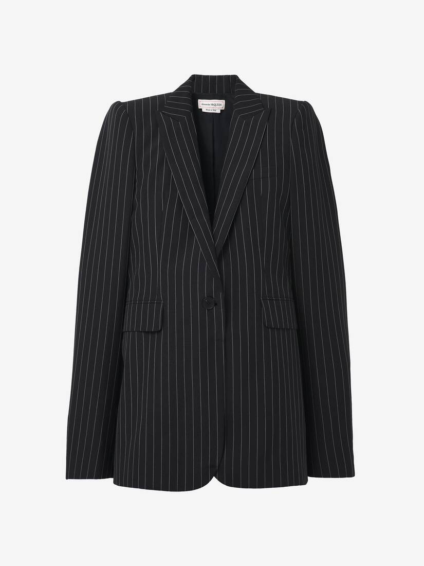 Pinstripe Stacked Shoulder Jacket - 2