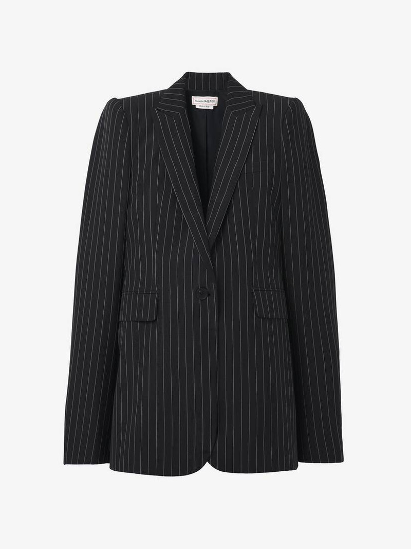 Pinstripe Stacked Shoulder Jacket - 1