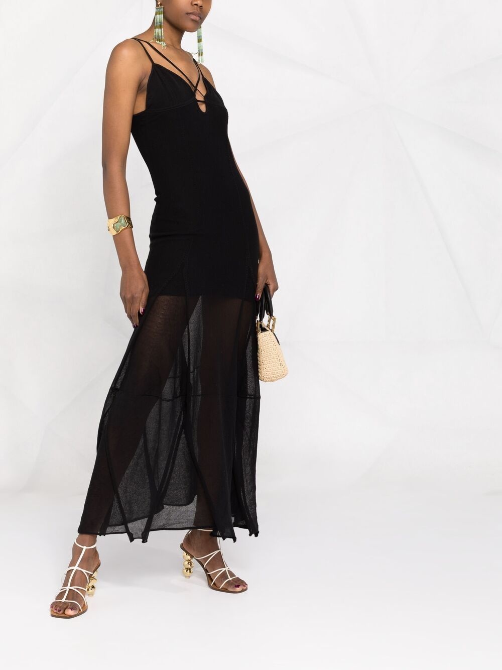 strappy semi-sheer evening dress - 4