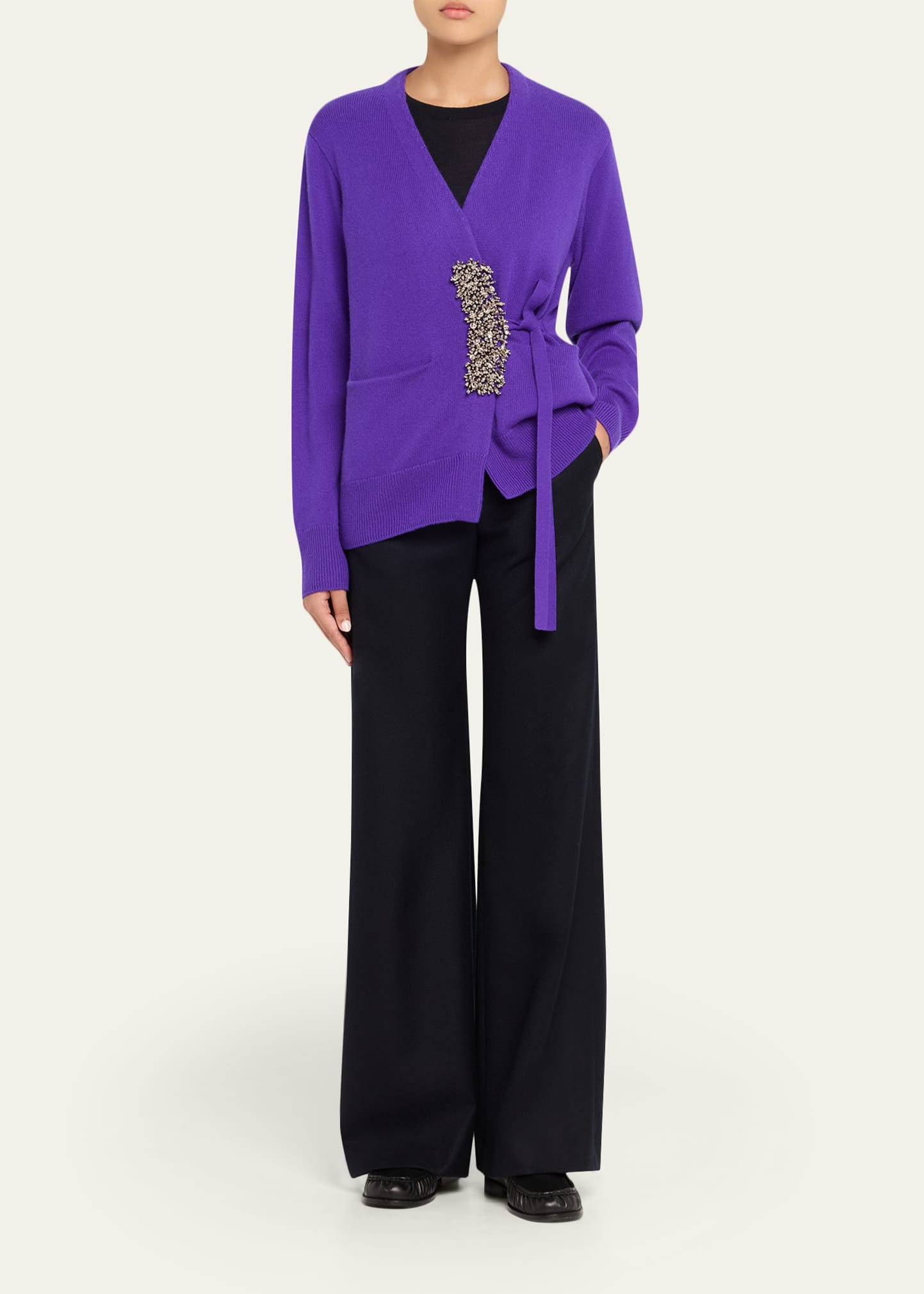 Tiah Beaded Cashmere Wrap Cardigan - 2