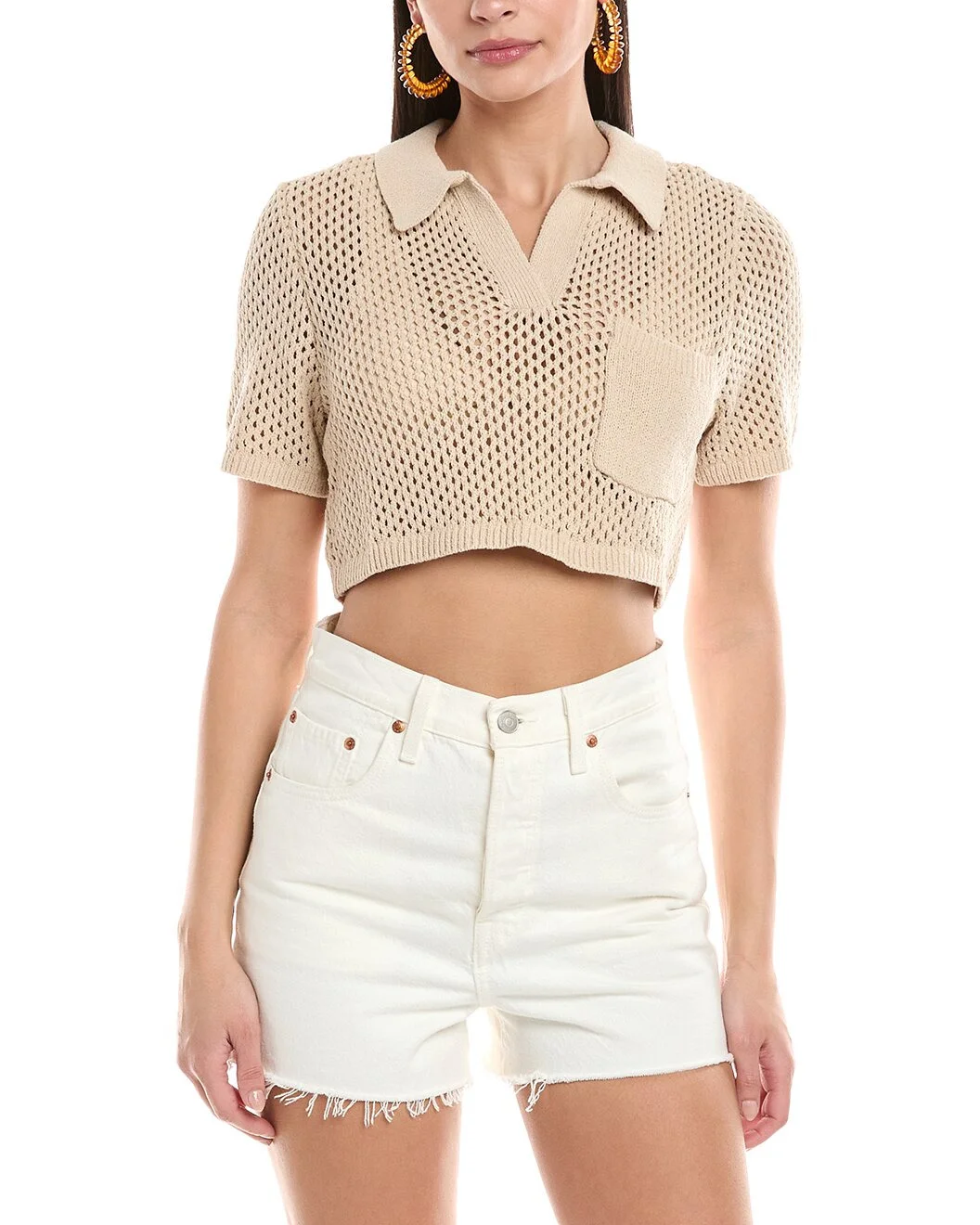 Onia Crochet Knit Cropped Polo Sweater - 1