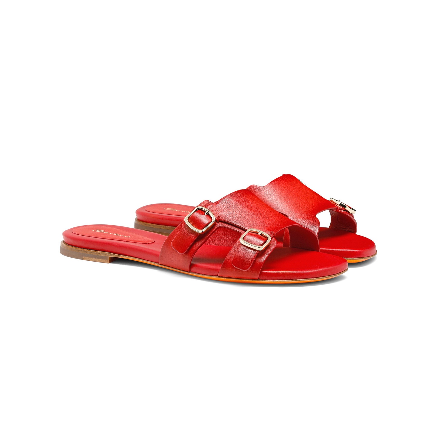 Women's red leather double-buckle Didi slide sandal - 2