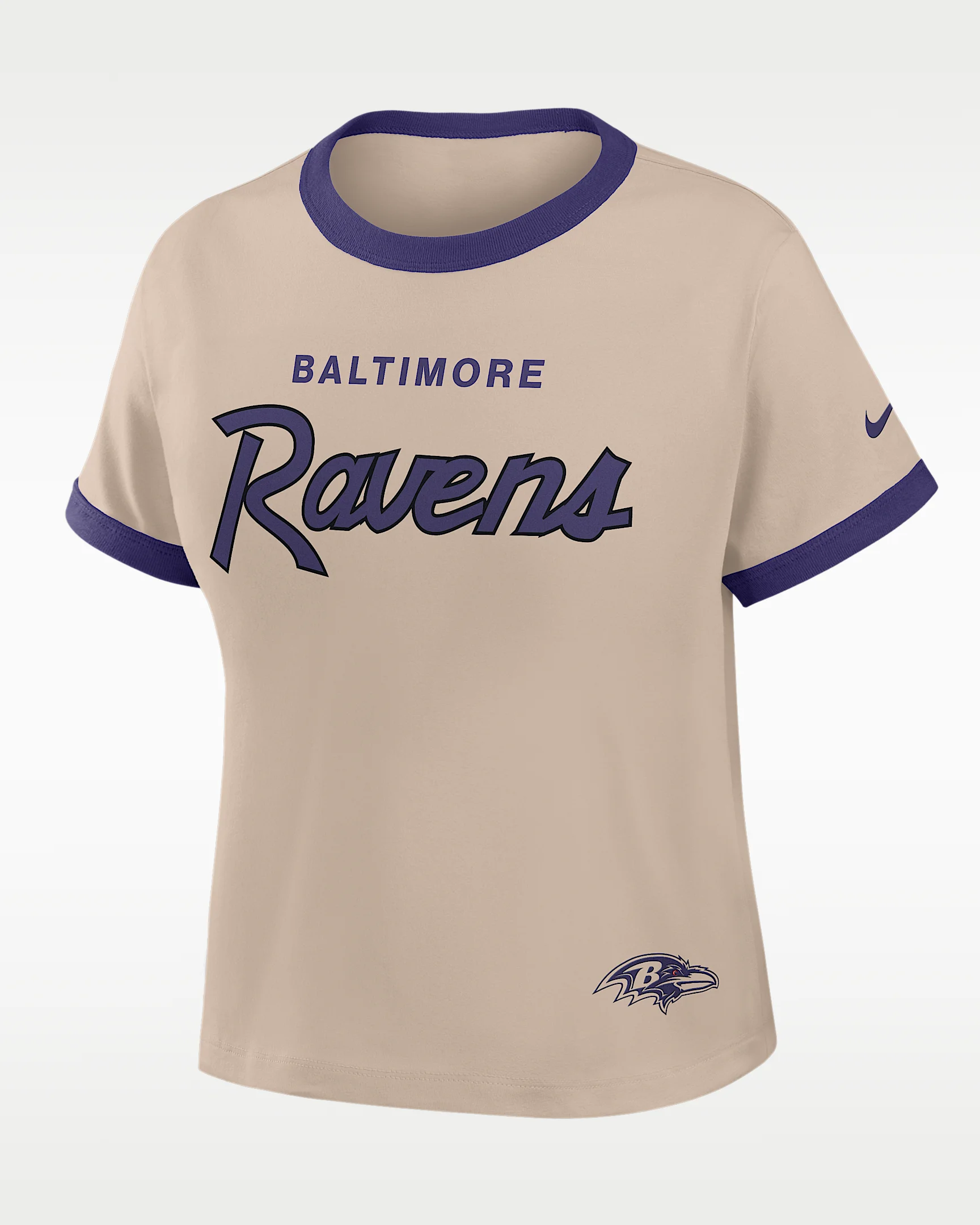 Baltimore Ravens Rewind Ringer Mod Women's Nike NFL Cropped T-Shirt - 1