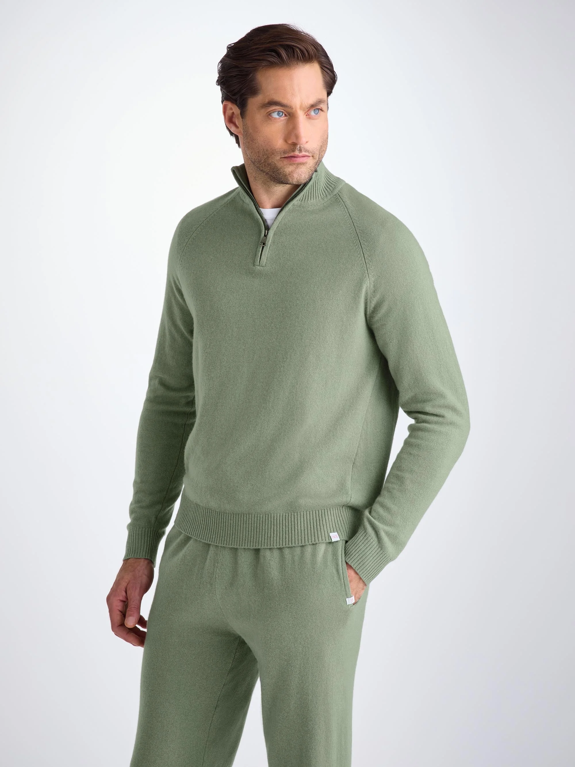 Men's Half-Zip Sweater Finley Cashmere Sage Green - 1