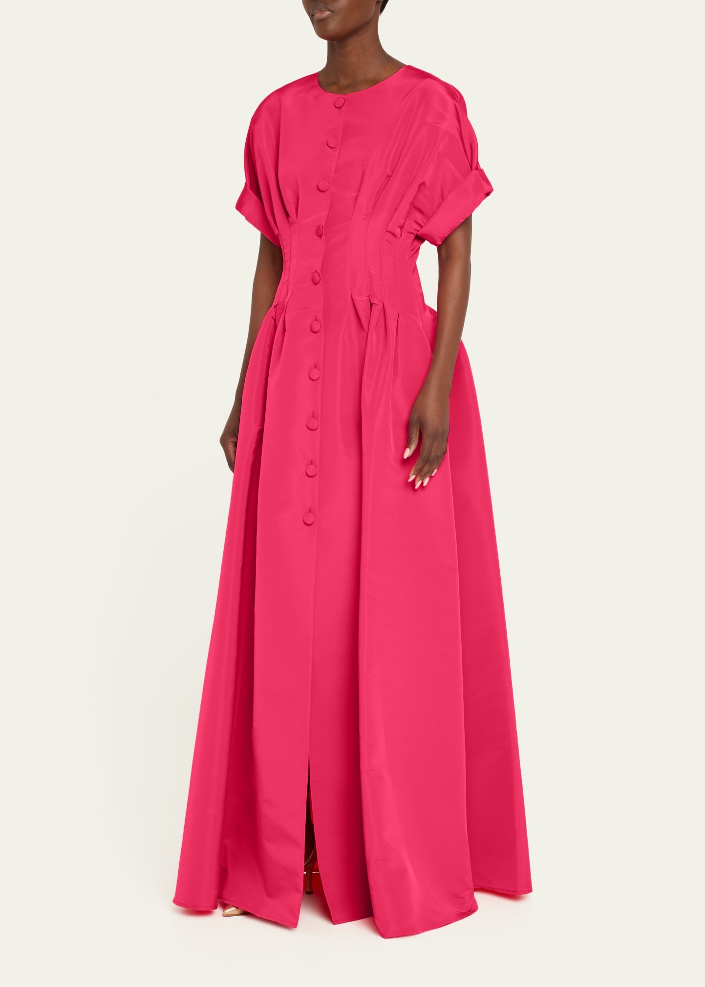 Corset-Waist Short-Sleeve Button-Front Gown - 4