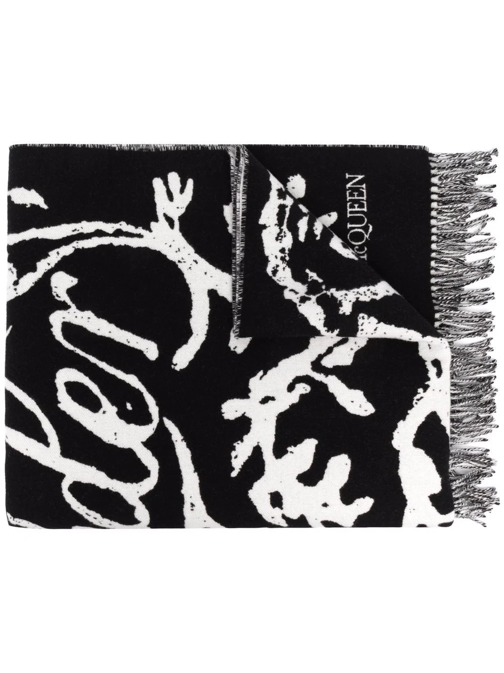 logo-print fringed scarf - 1