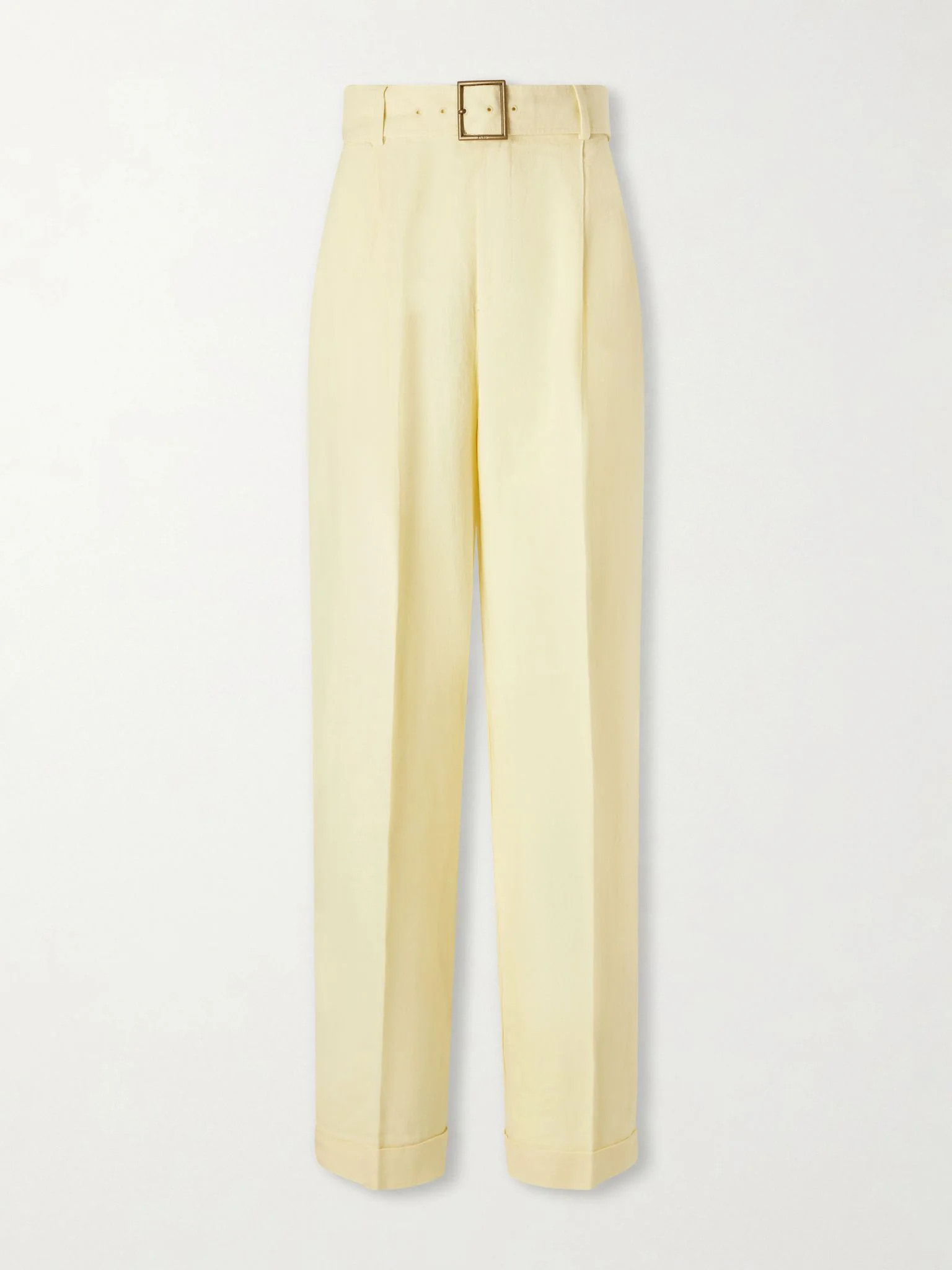 Belted linen wide-leg pants Pastel yellow - 1