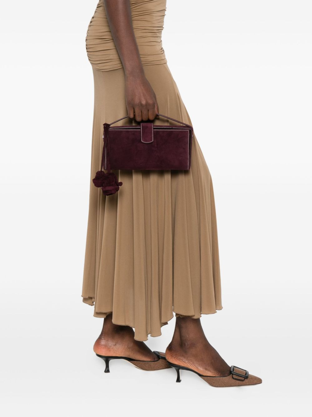 Apolonia rose-embellished suede clutch bag - 2