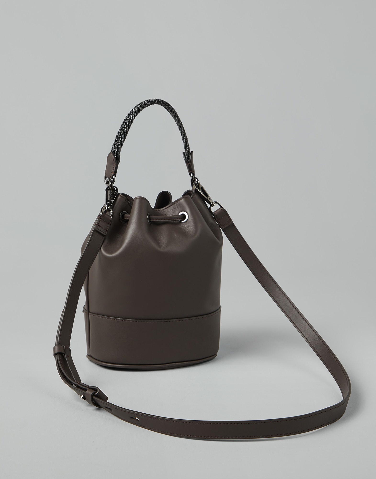 Calfskin bucket bag with precious braided handle - 2