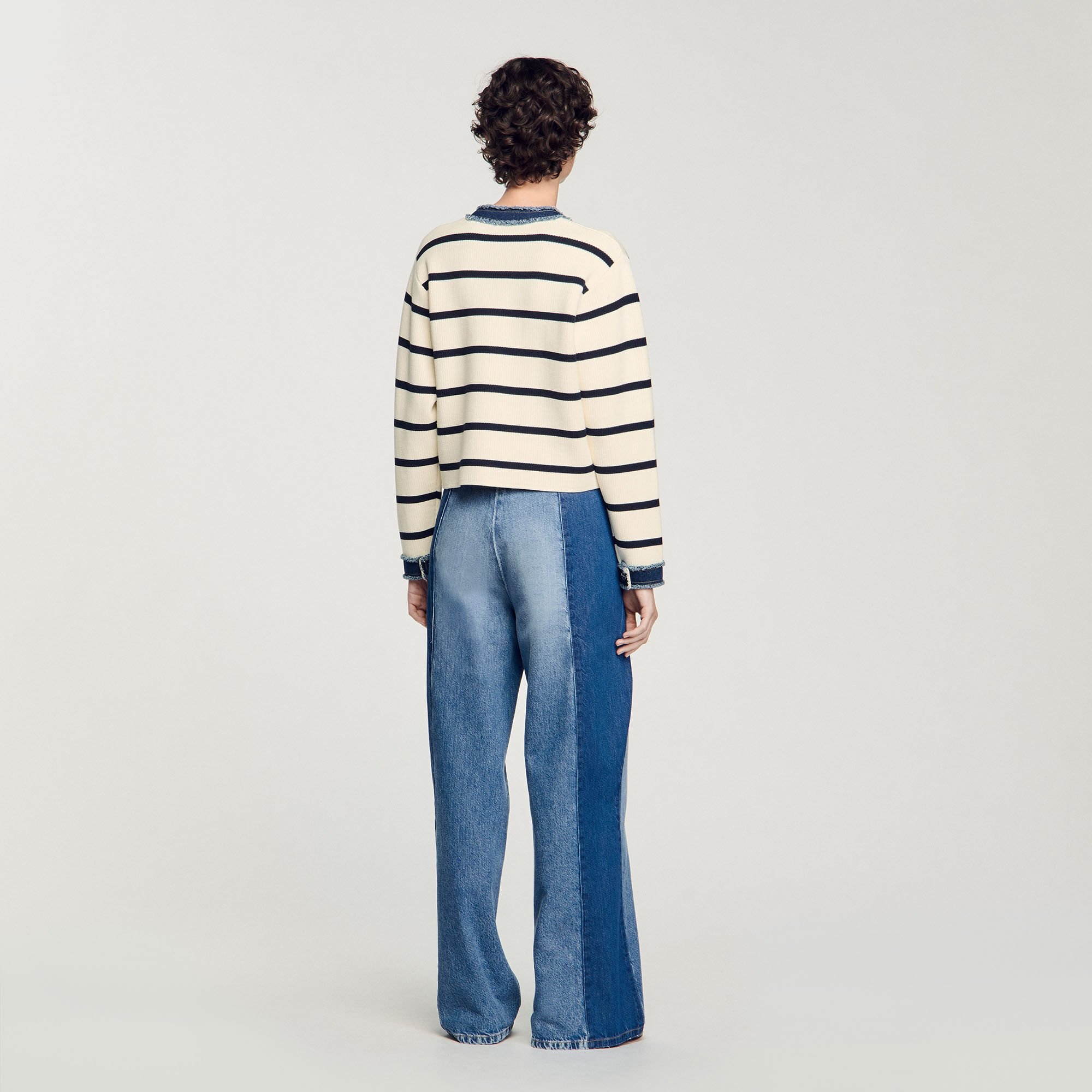 STRIPED CARDIGAN WITH DENIM DETAILS - 5