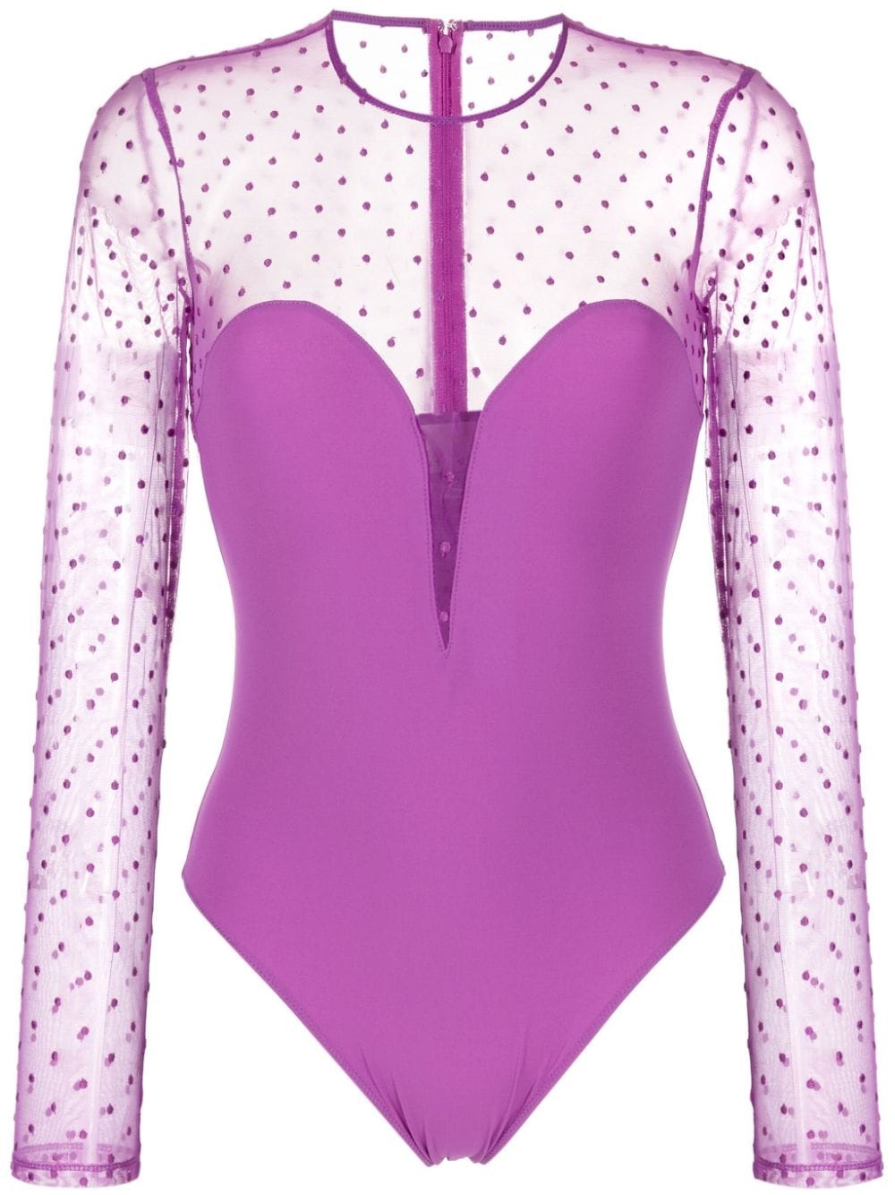panelled long-sleeve mesh bodysuit - 1