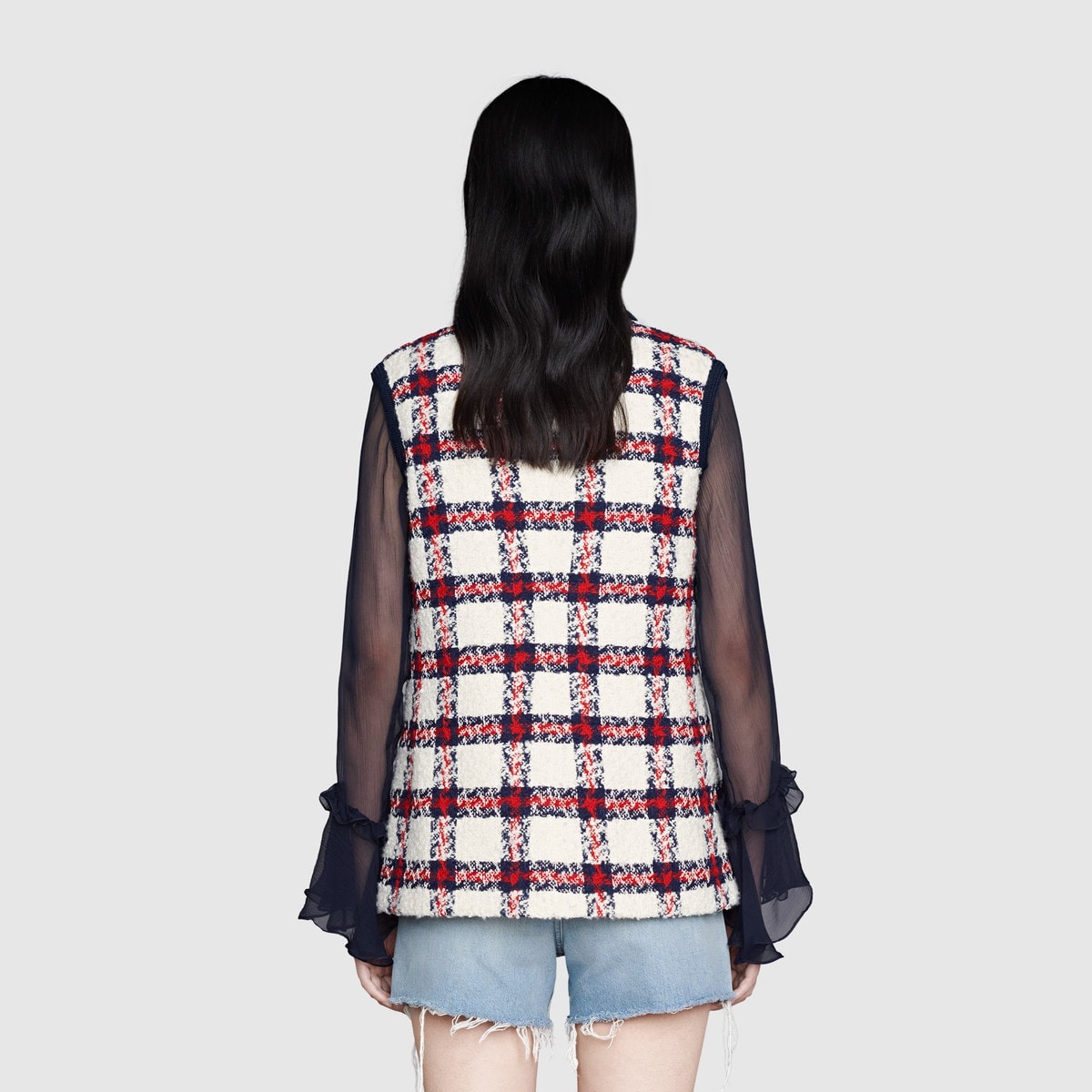 Check tweed sleeveless jacket - 4