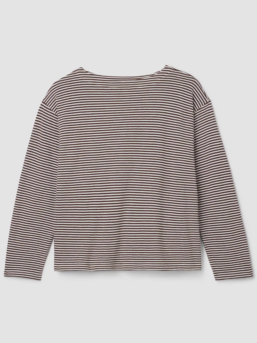 Striped Organic Cotton Slub Bateau Neck Top - 1
