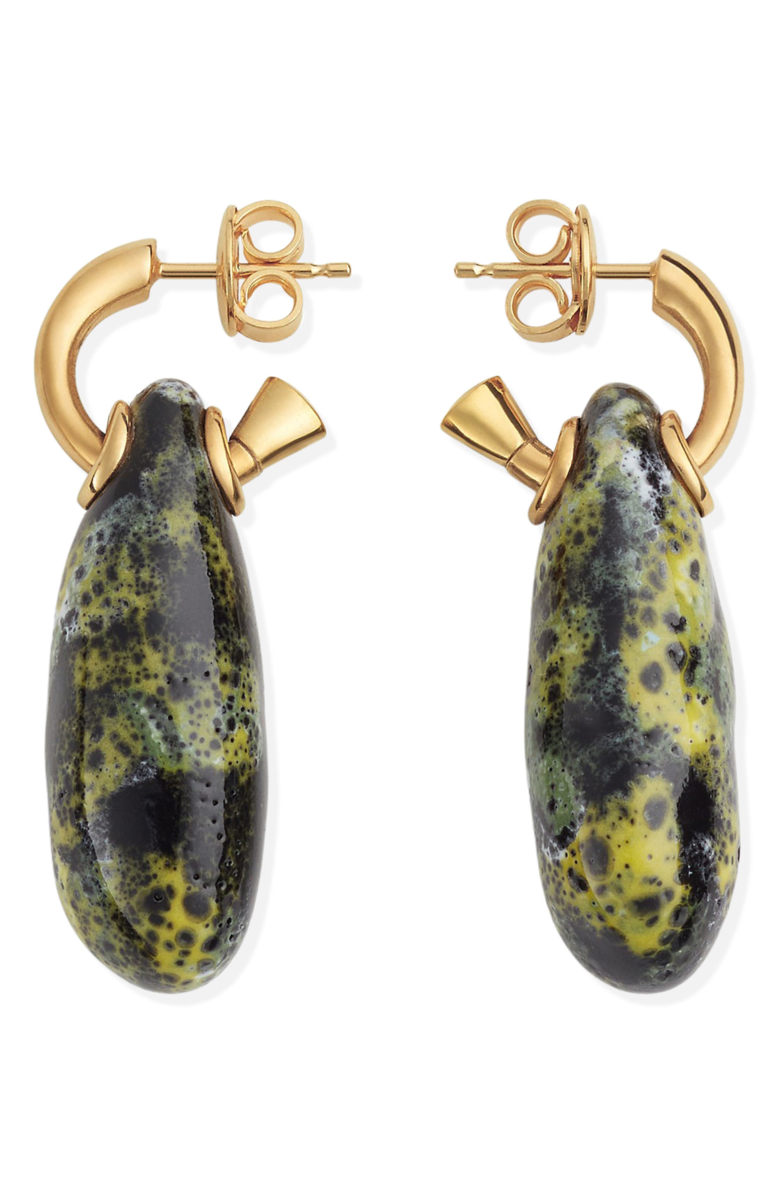 Bottega Veneta Small Ellipse Ceramic Drop Hoop Earrings in 7062 Yellow/Black/White at Nordstrom - 1