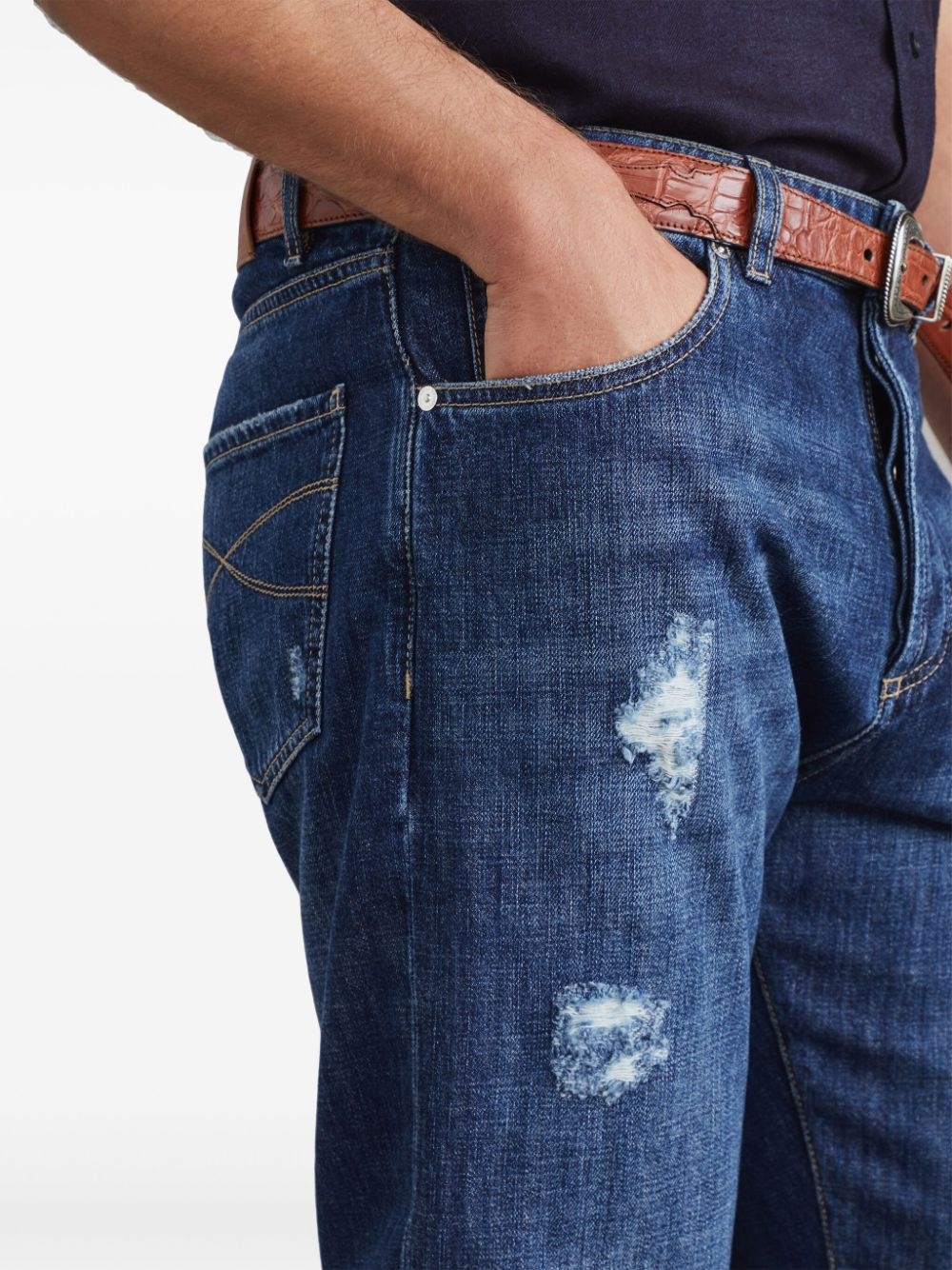 distressed-finish straight-leg jeans - 5