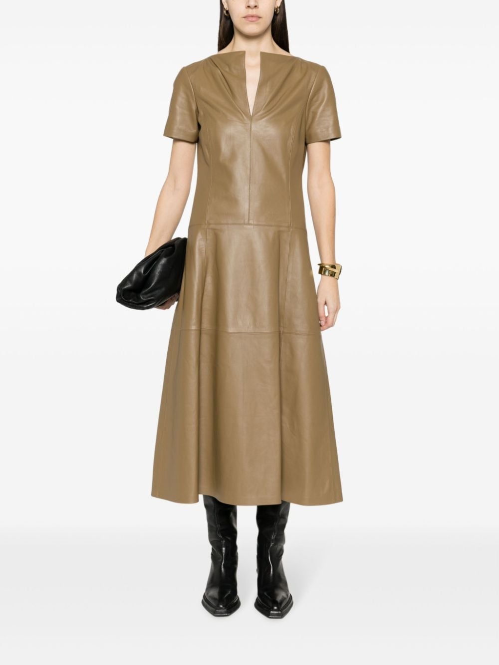tiered-skirt leather midi dress - 2