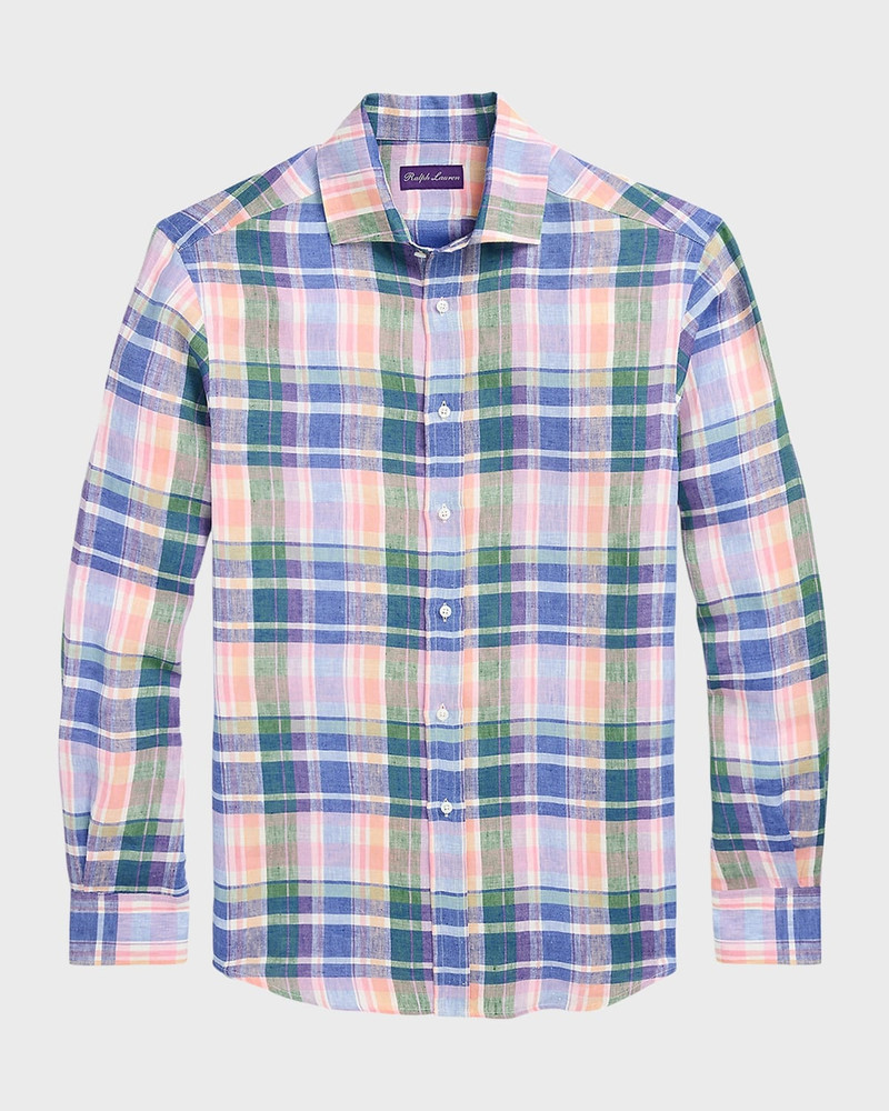 Men's Serengeti Plaid Linen Button-Down Shirt 1