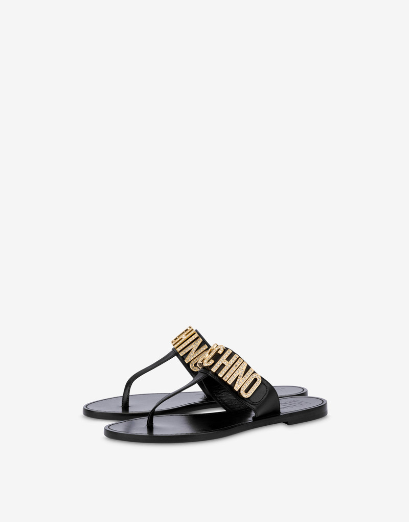 CRYSTAL LOGO CALFSKIN THONG SANDALS 1
