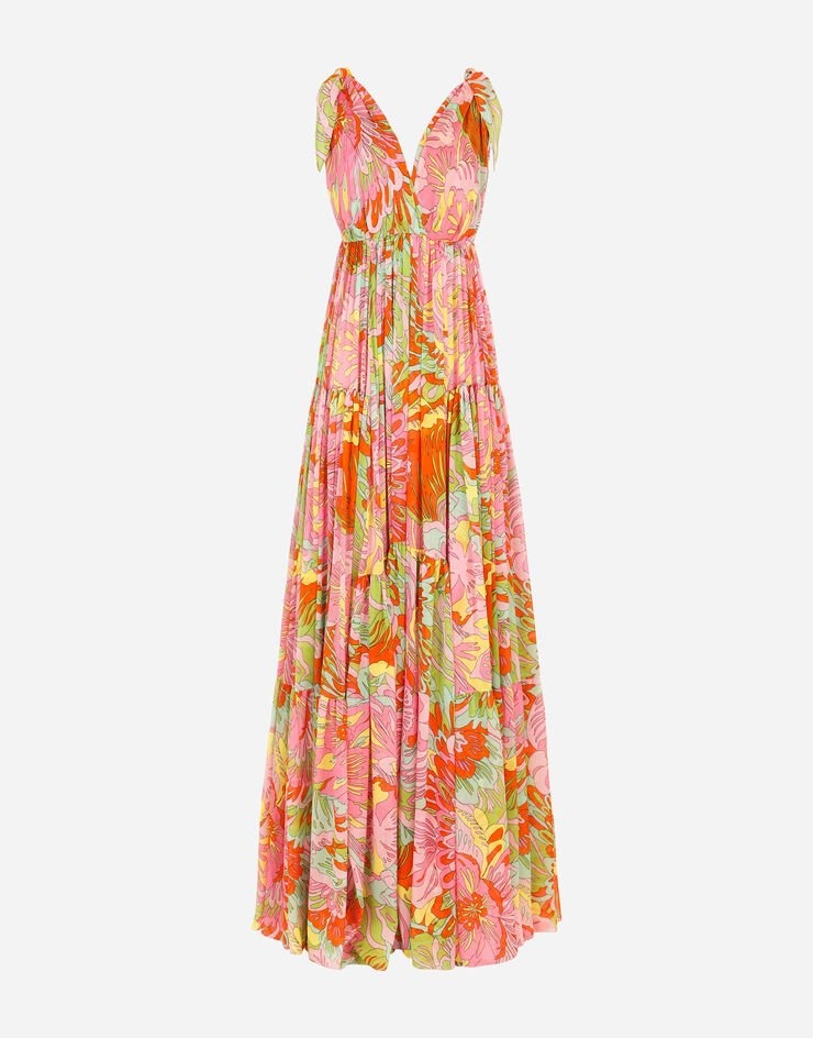 Long 60s-print chiffon dress - 3