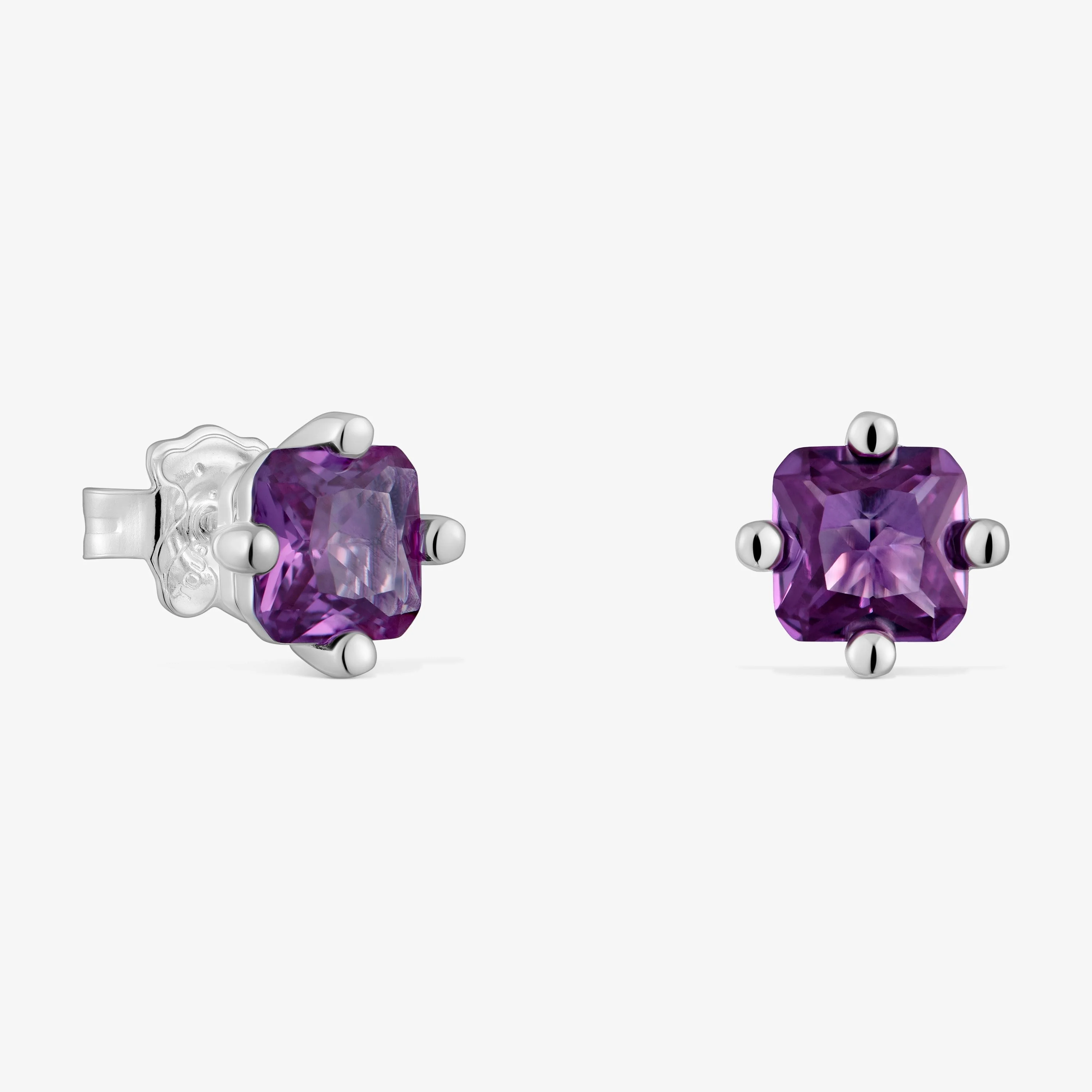 Silver earrings and 7 mm lab-grown lilac sapphire TOUS Color LGG - 1