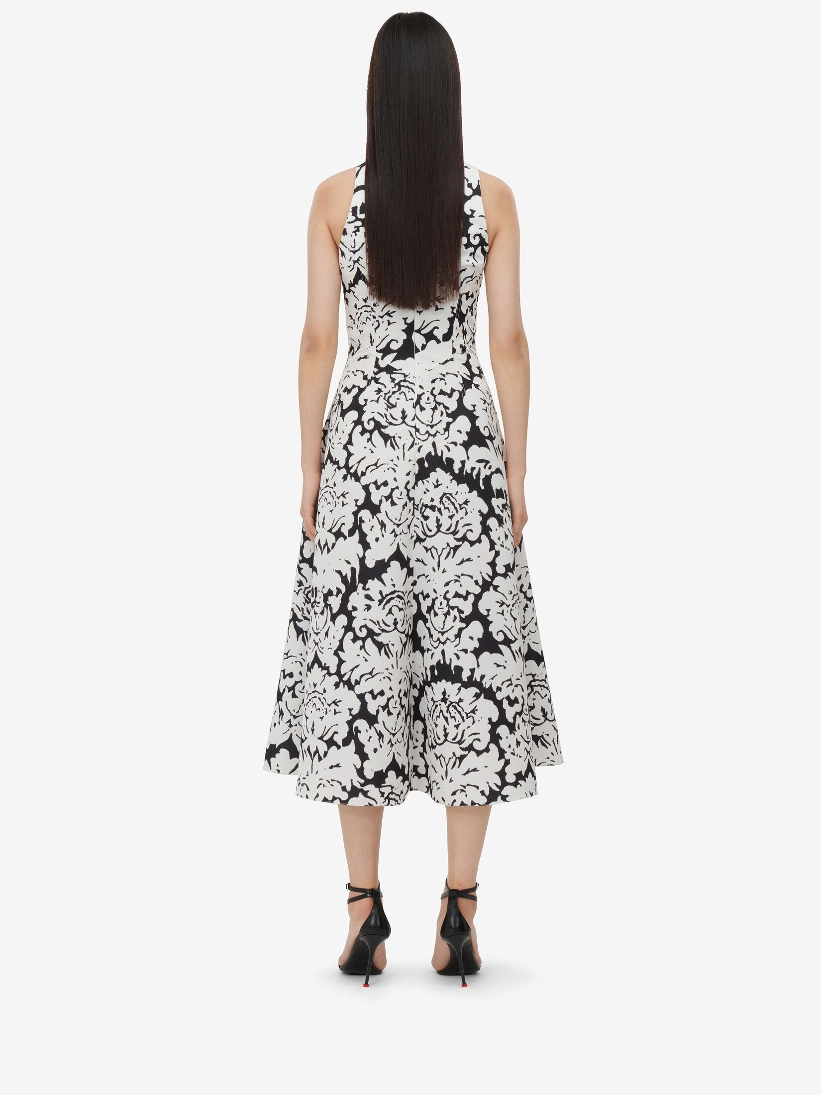 Women's Damask Midi Dress in Black/ivory - 4