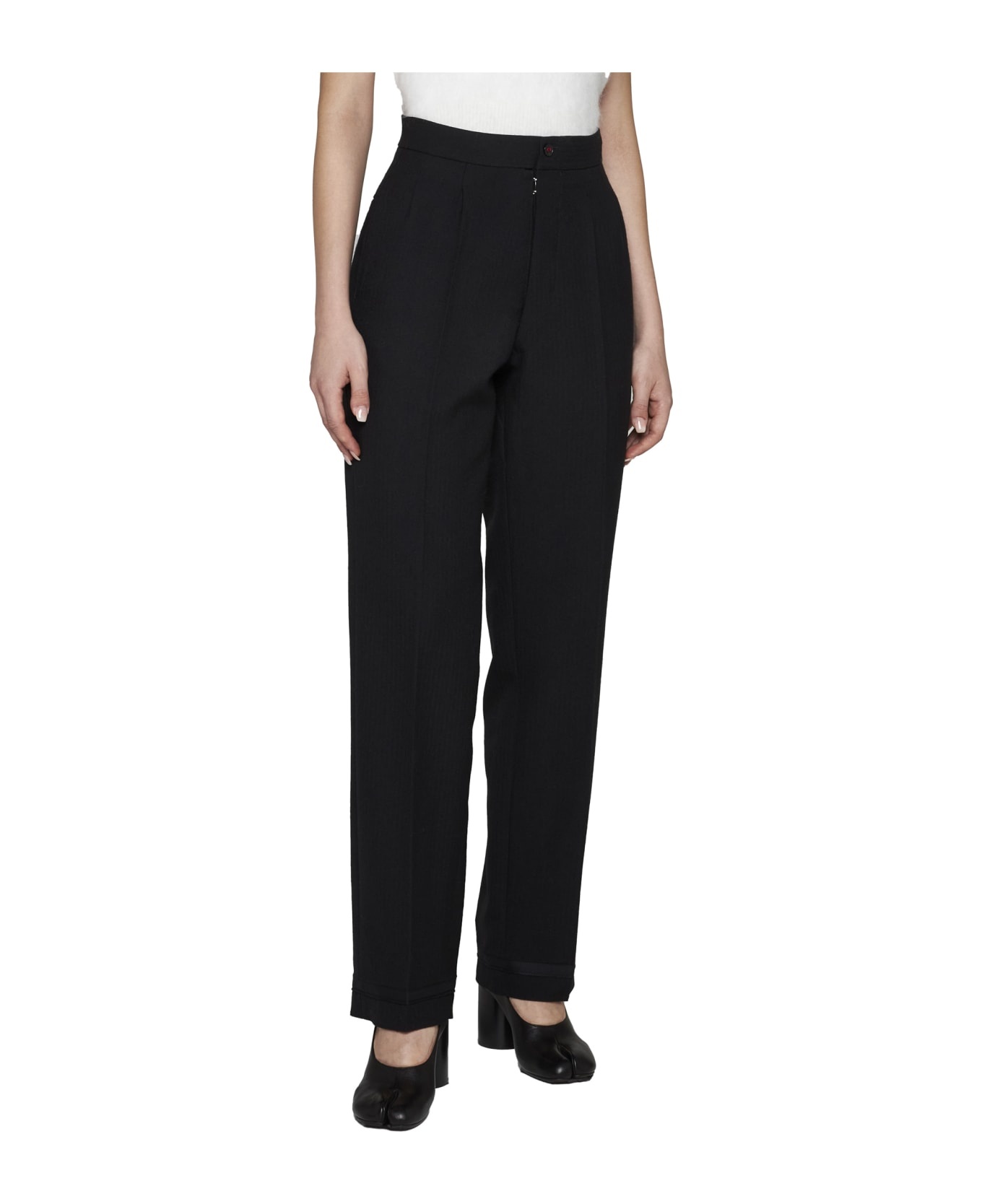Herringbone Wool Pleated Trousers - 3
