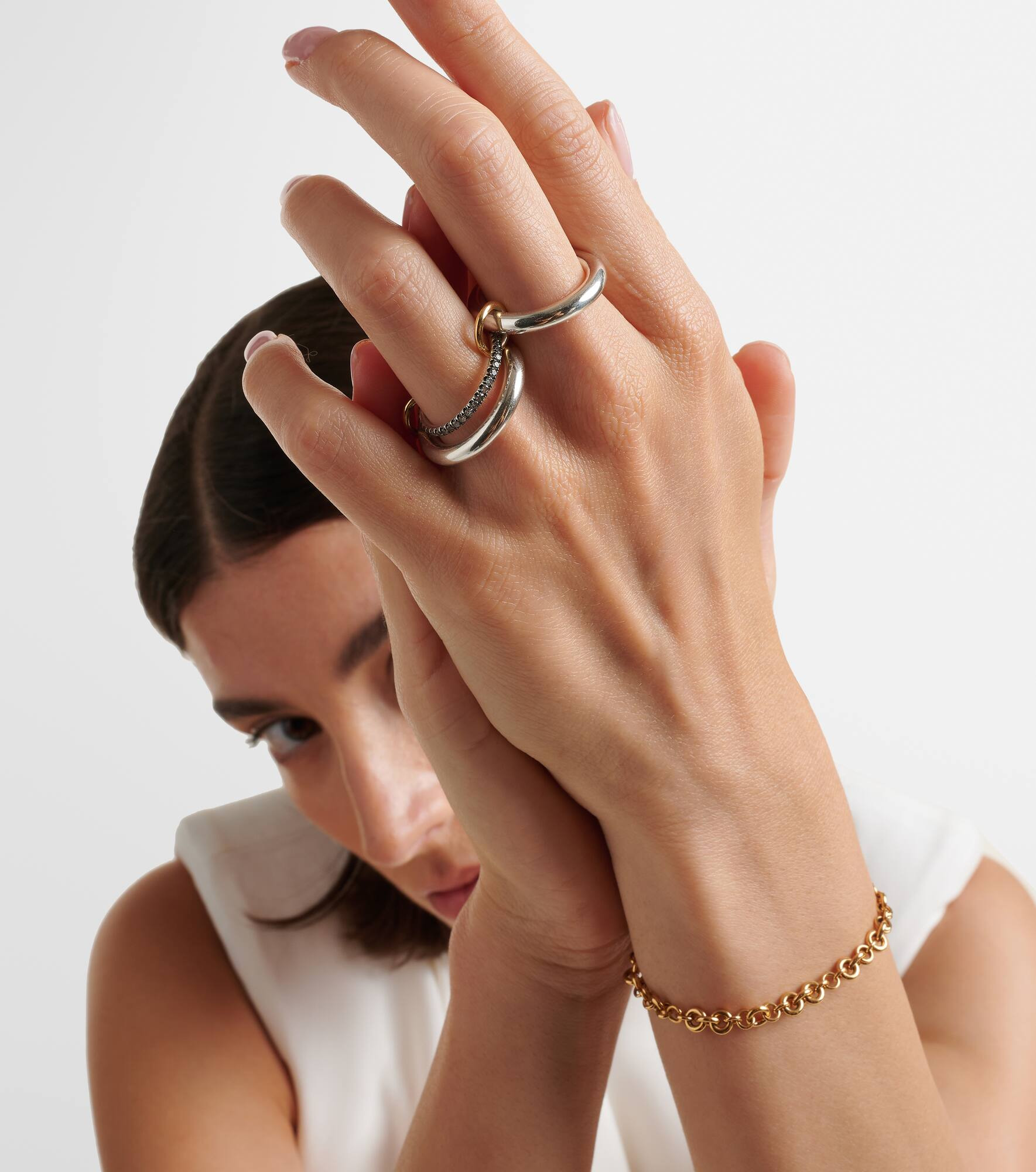 Libra Noir sterling silver and 18kt gold rings with diamonds - 3