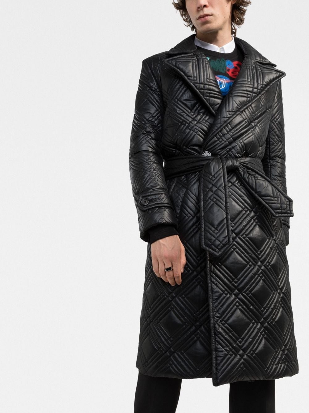 quilted wrap midi coat - 6