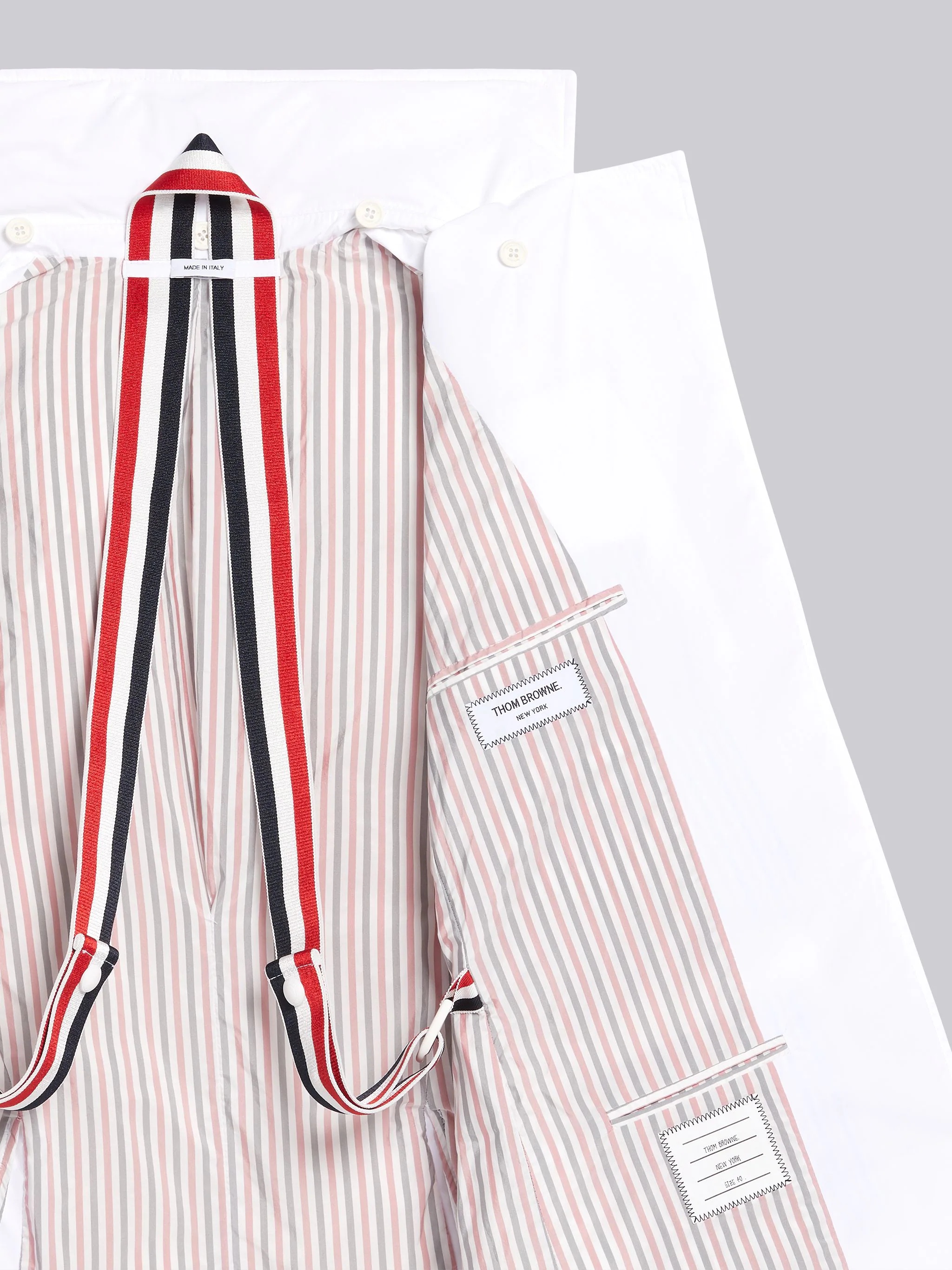 White Down Filled Poly Twill Center Back Stripe Wide Lapel Removable Hood Overcoat - 6