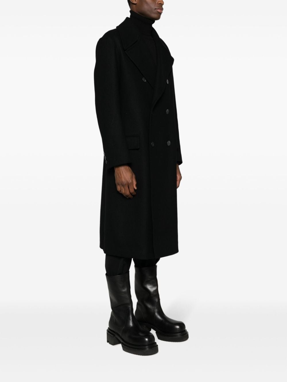 notched-lapel double-breasted coat - 3