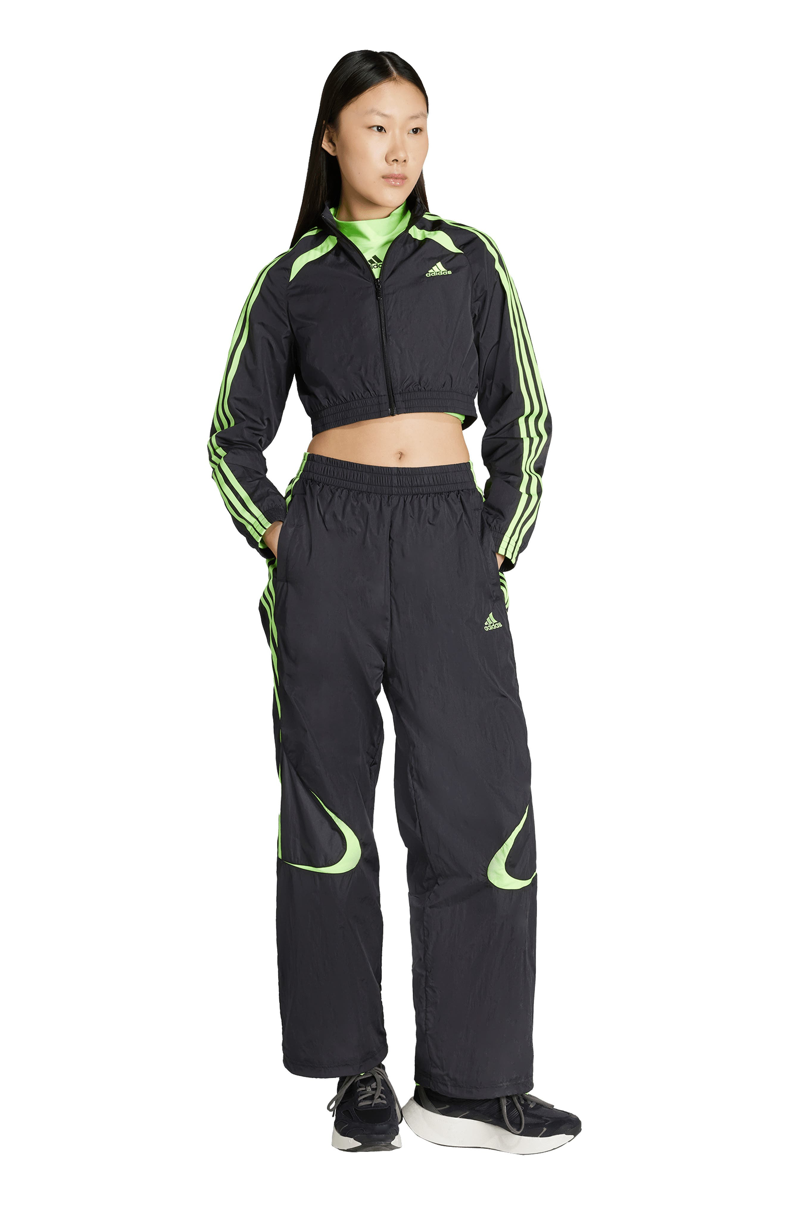 adidas Teamgeist Recycled Polyamide Crop Track Jacket in Black/Signal Green at Nordstrom - 5