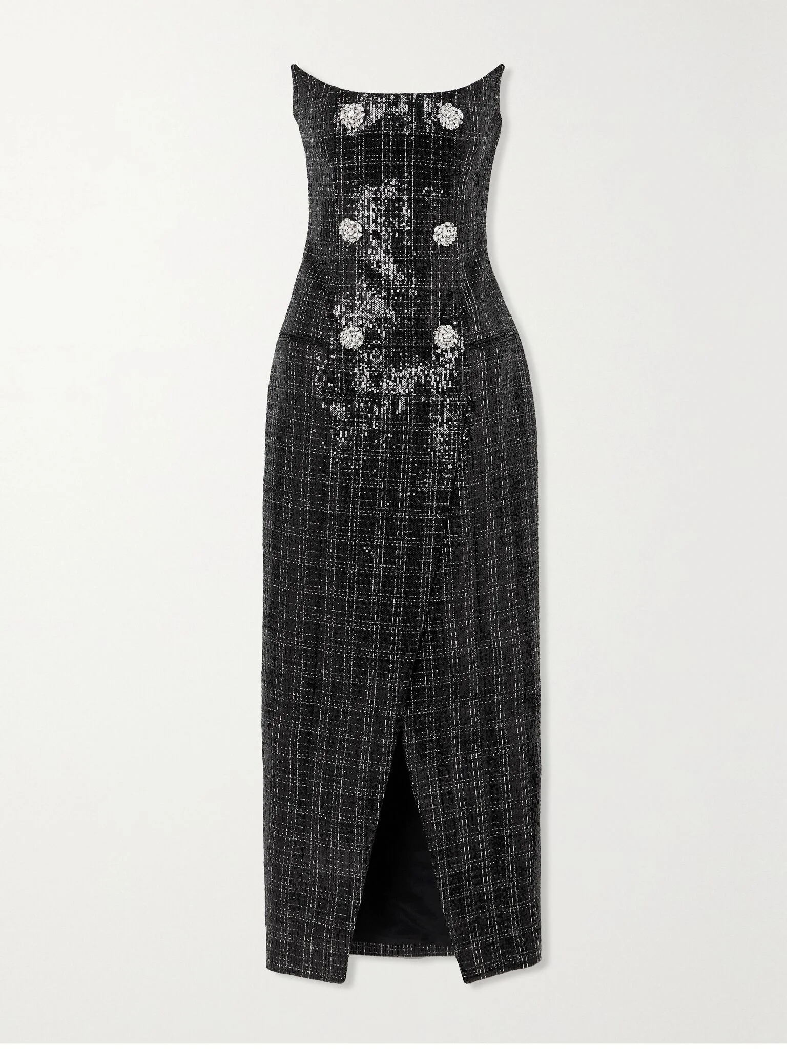 Strapless embellished sequined metallic tweed gown Black - 1