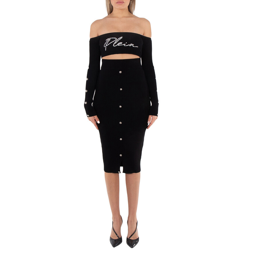 Philipp Plein Black Signature Rib Knit Top and Skirt Set, Size X-Small - 3