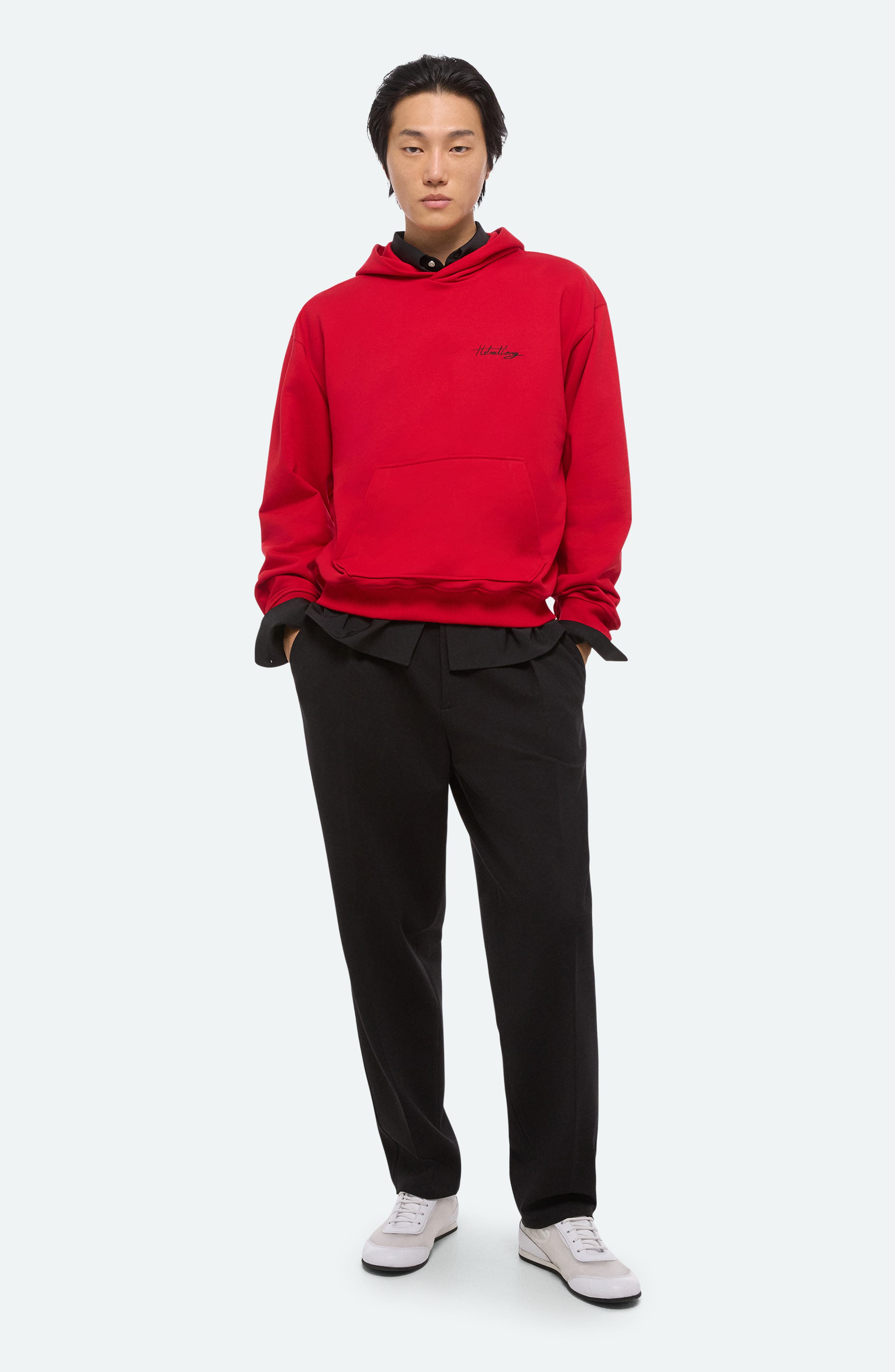 Helmut Lang Sketch Compact Cotton Graphic Hoodie in Deep Red - 6