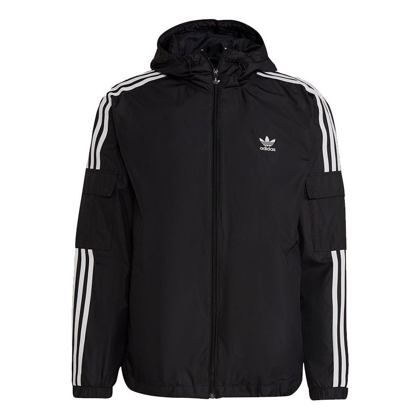 Men's adidas originals 3-Stripes Wb Casual Sports Woven Hooded Jacket Black H06683 - 1