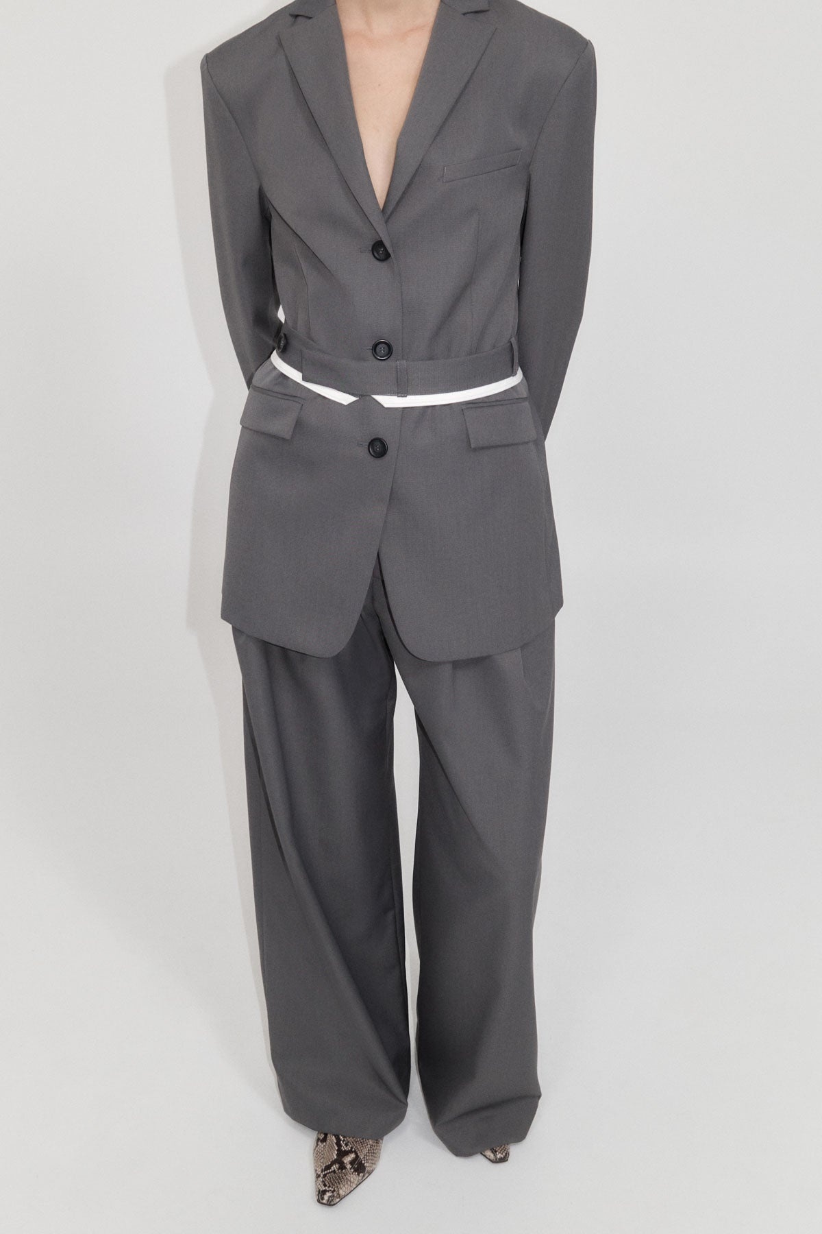 Homme Belted Blazer - Pewter Grey - 3