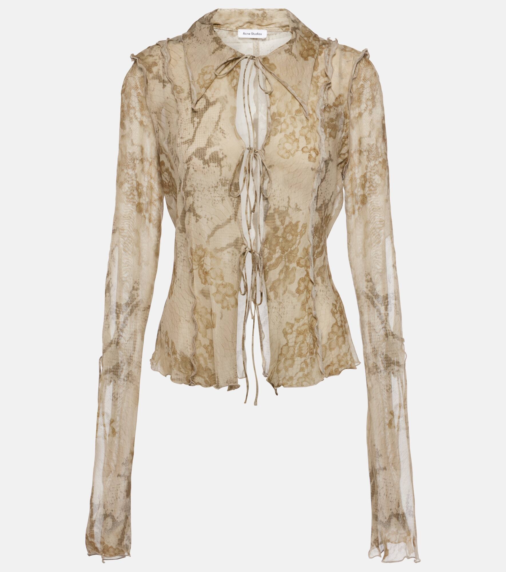 Printed cotton and silk chiffon top - 1