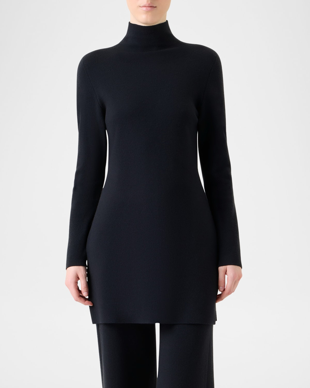 Turtleneck Cashmere-Silk Milano Knit Tunic Sweater - 4