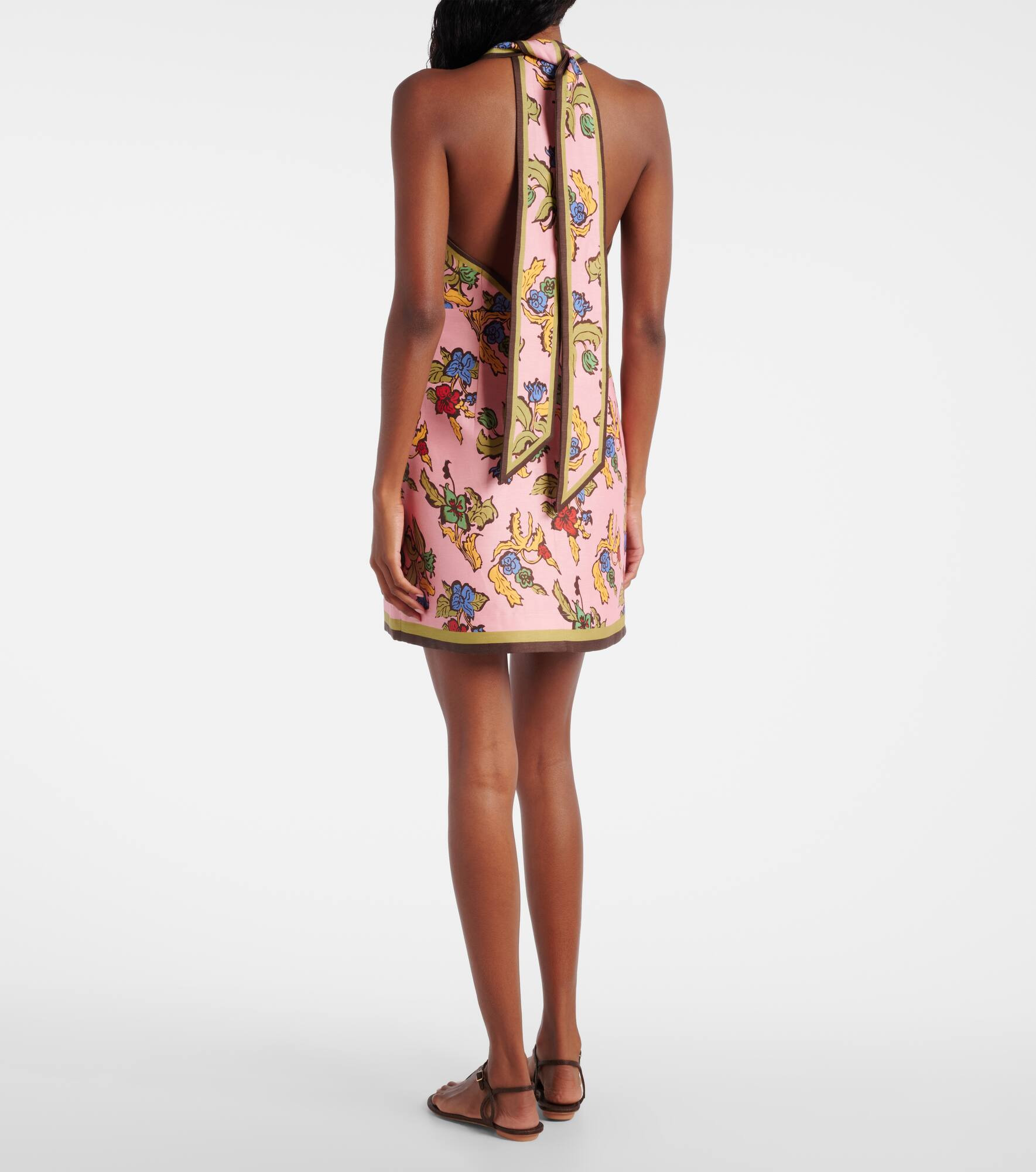 Floral halterneck linen-blend minidress - 3
