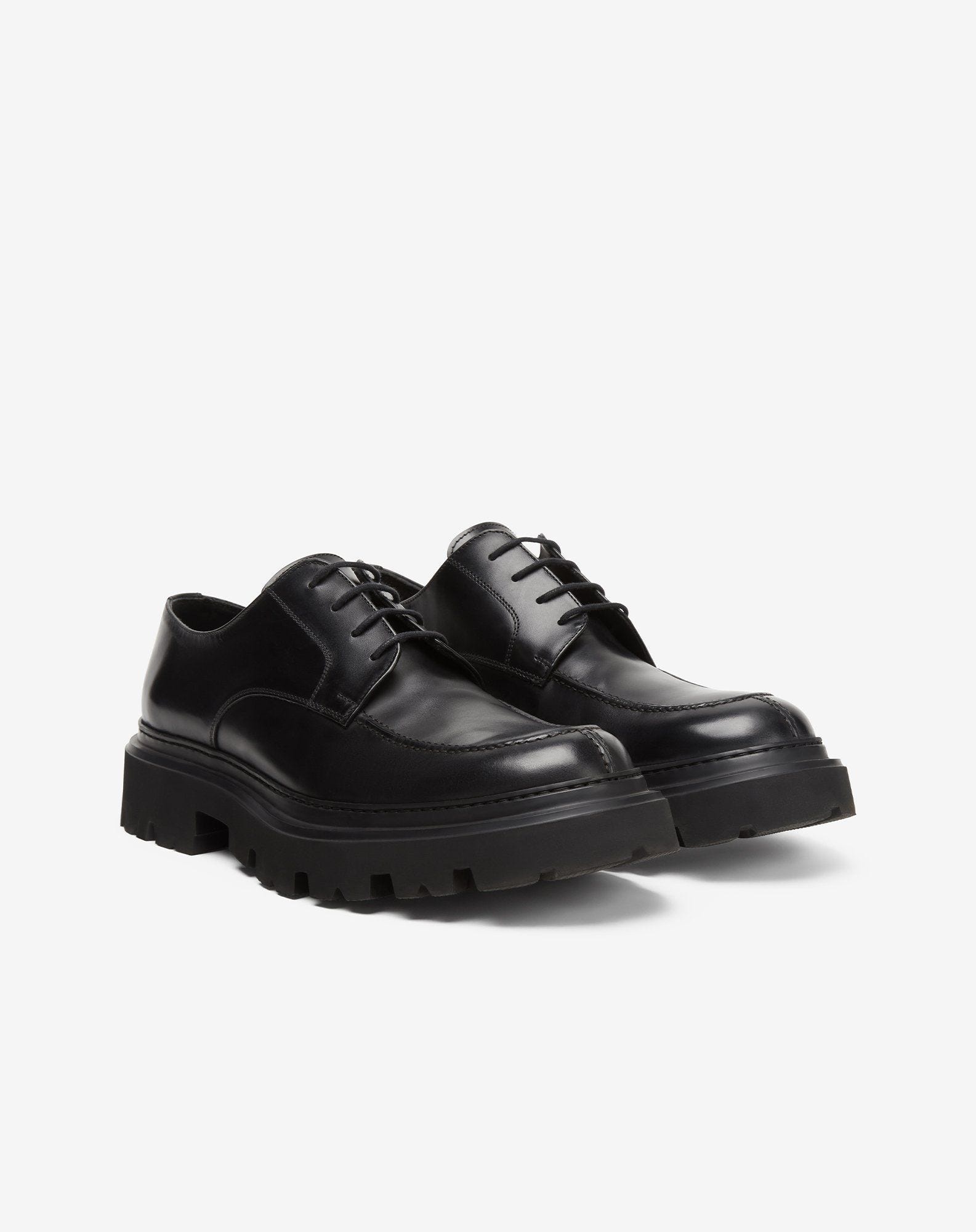 Black Norwegian-stitched derby shoe in aged calfskin - 2