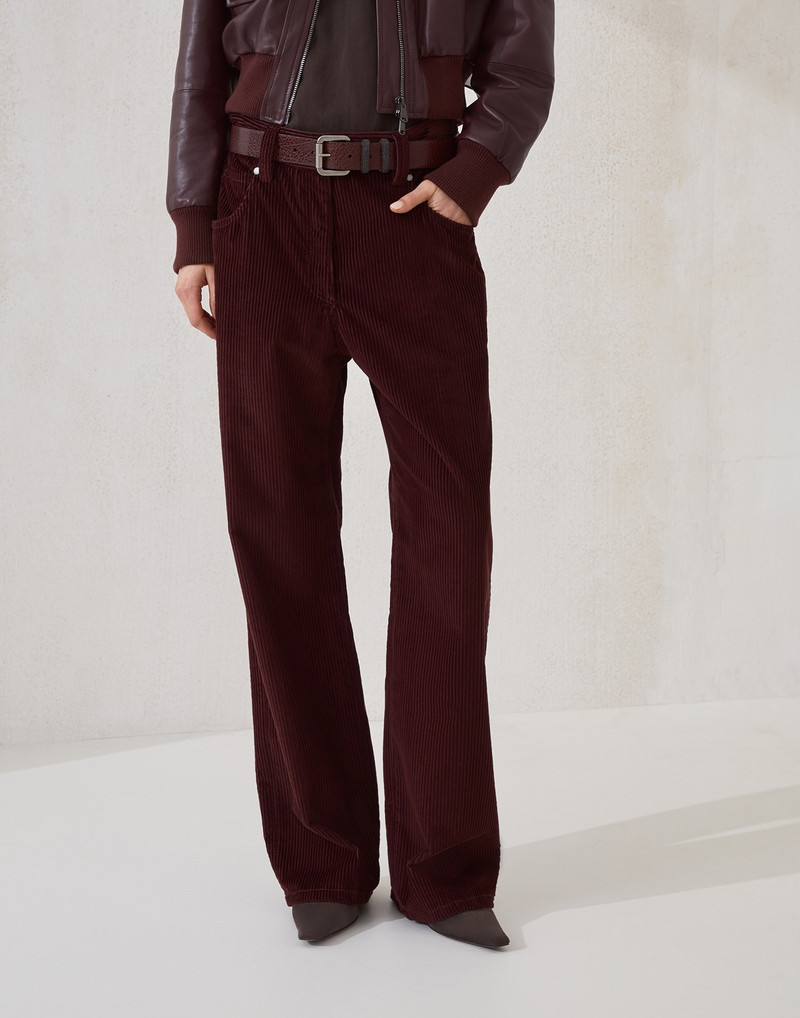 Cotton corduroy straight five-pocket trousers with monili - 1