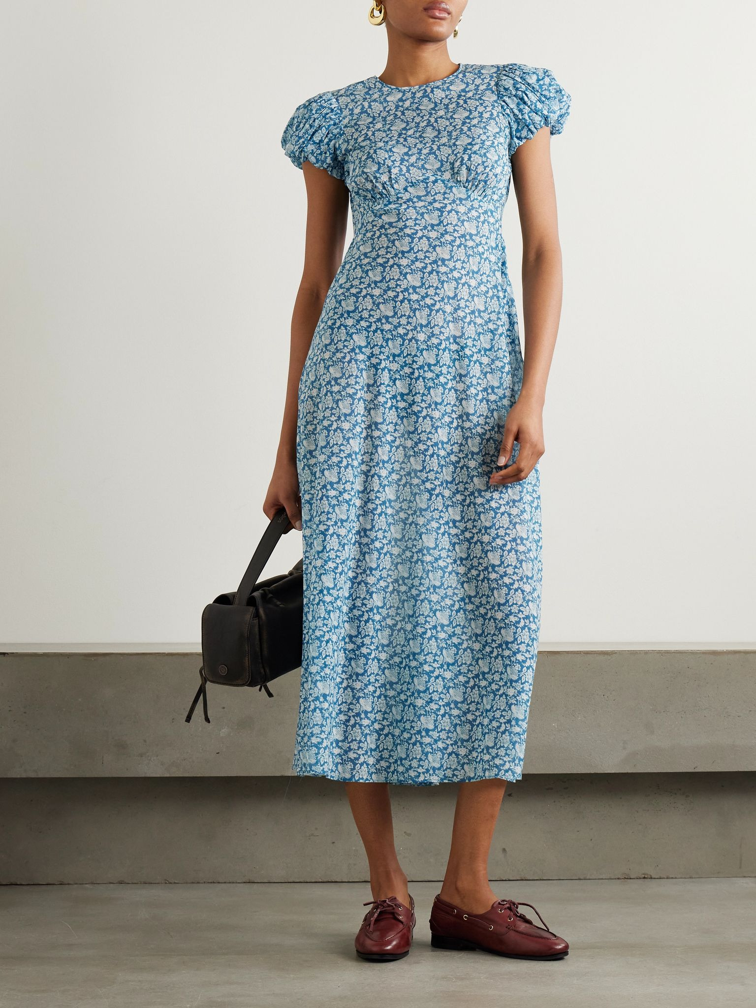 Romina tie-detailed floral-print organic cotton-voile midi dress Navy - 2