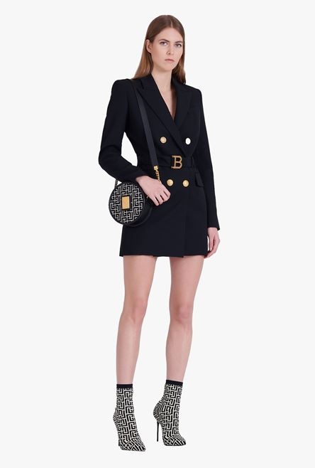 Black wool double-buttoned dress with Balmain buckle - 2