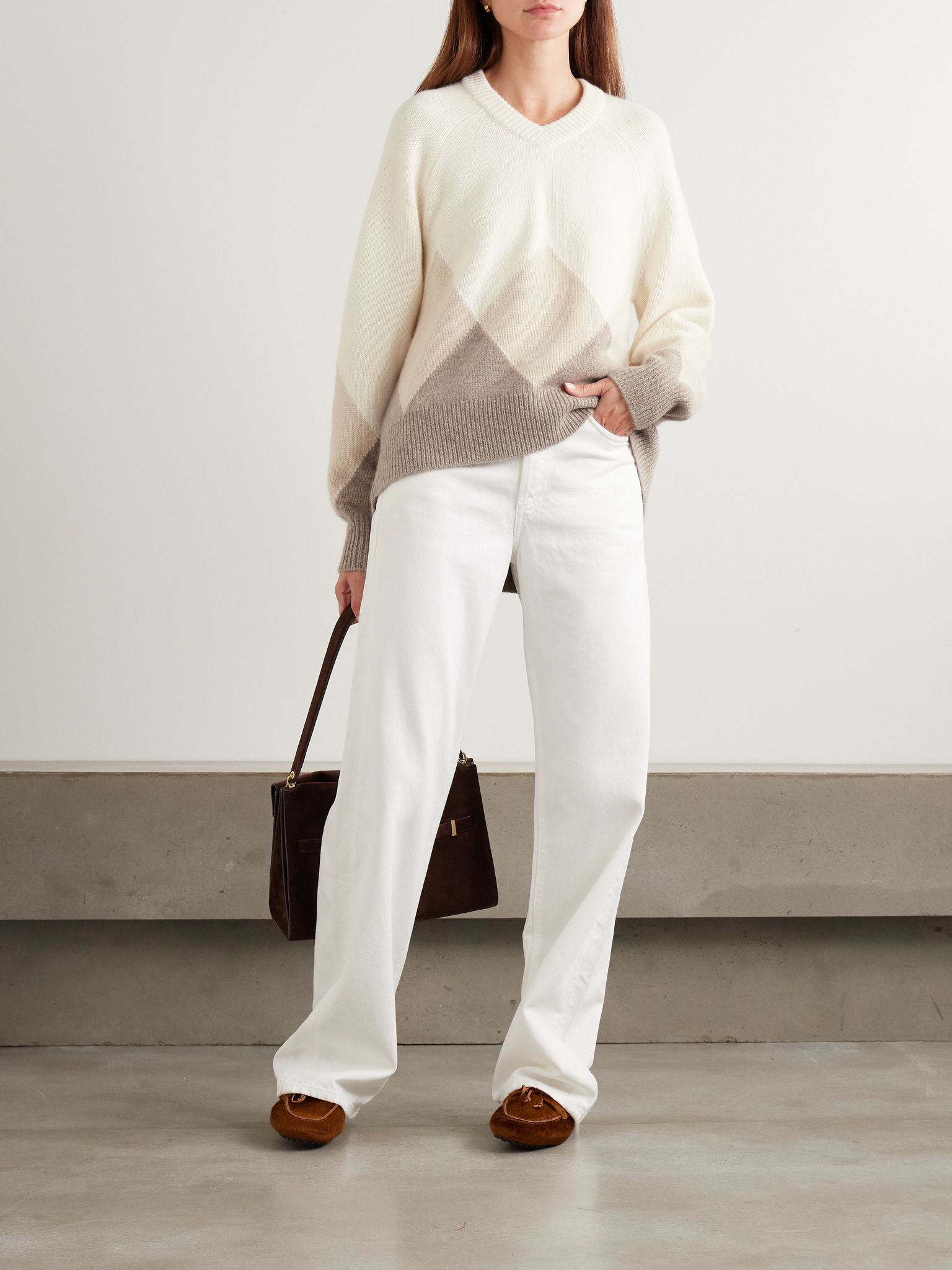 New Sloane argyle organic cashmere sweater Ivory - 2