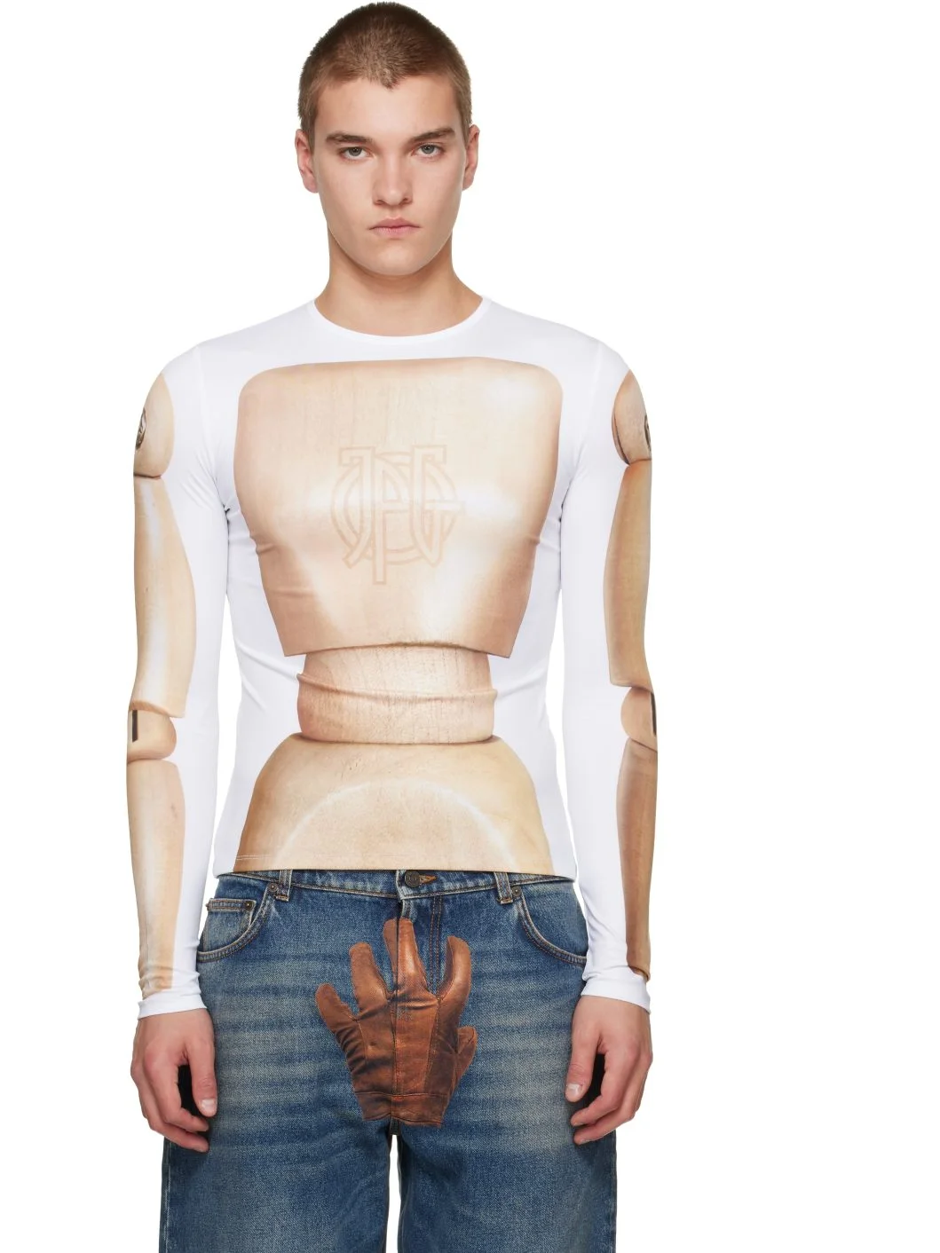 White & Beige 'The Wooden Body' T-shirt - 1